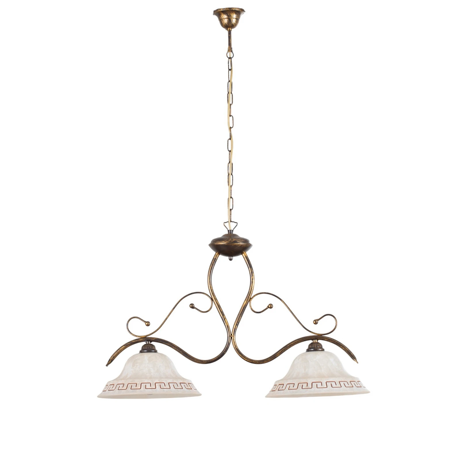 Hängelampe BILIARDO GIORGIO, creme/bronze, Glas/Eisen 2-flg.