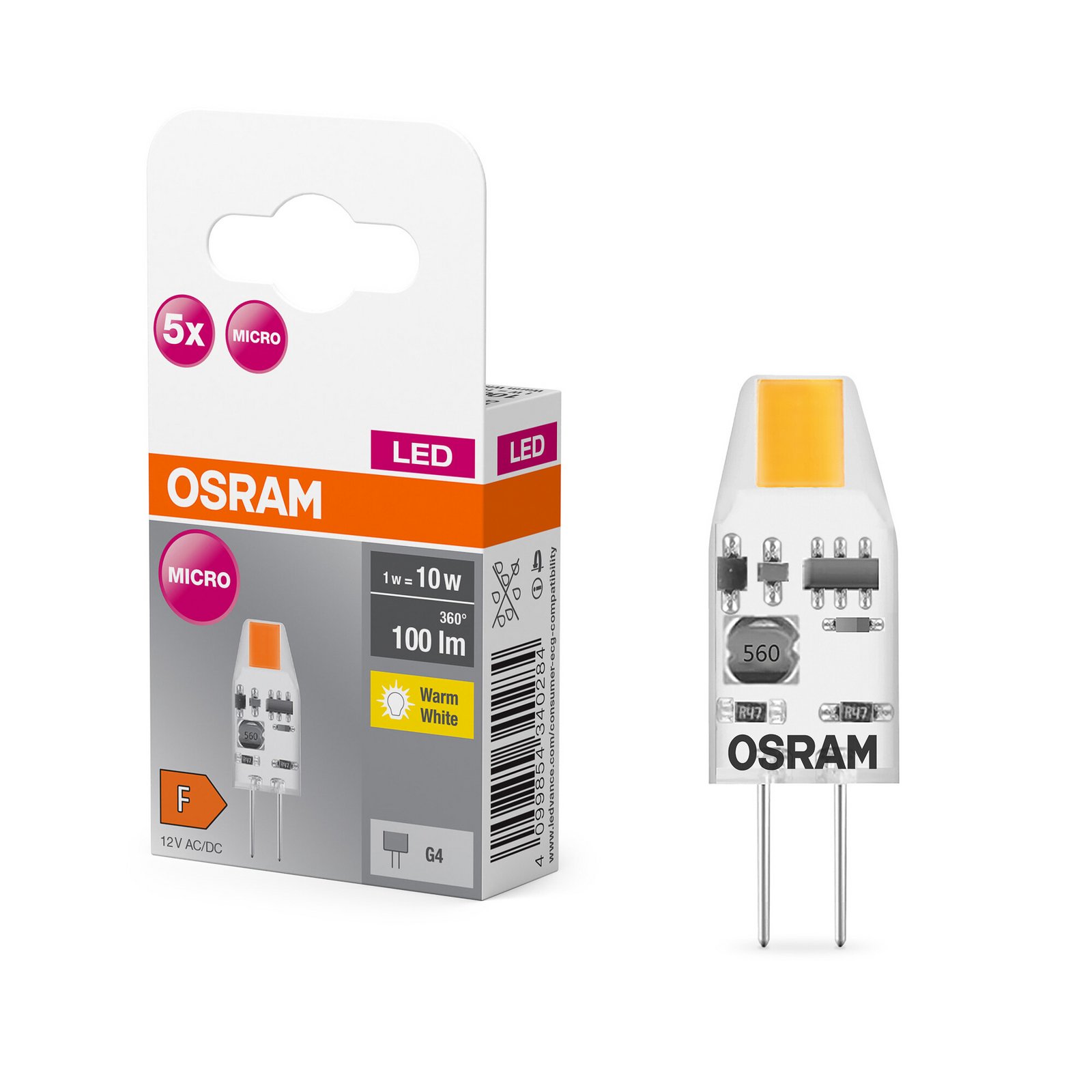 OSRAM LED lemputė pin clear G4 1W 827 Micro 5 vnt