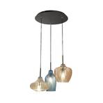 Hanglamp Olbia, Ø 50 cm, 3-lamps, amber/blauw/beige, glas