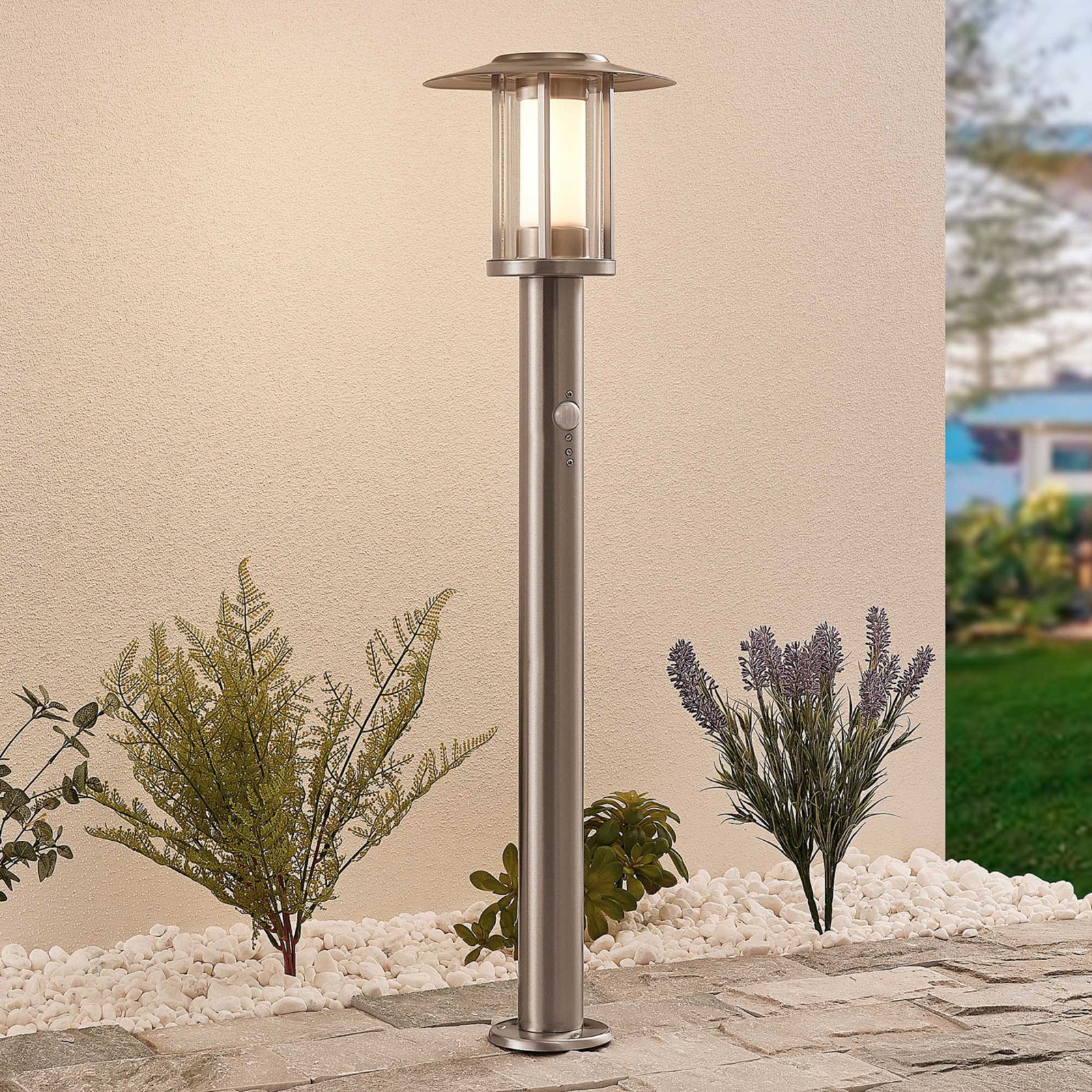 Gregory LED-veilampe, rustfritt stål, sensor