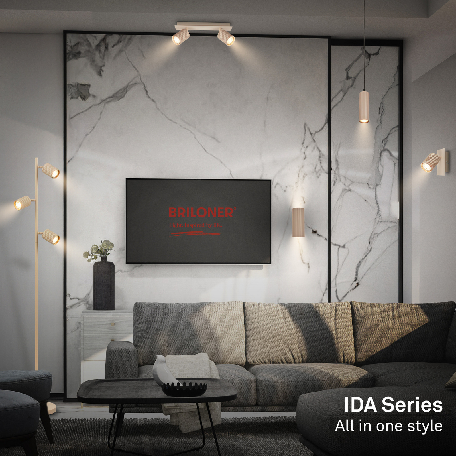 Suspension Ida, beige, à 1 lampe, Ø 10 cm, GU10 Suspension Ida, beige, à 1 lampe, Ø 10 cm, GU10