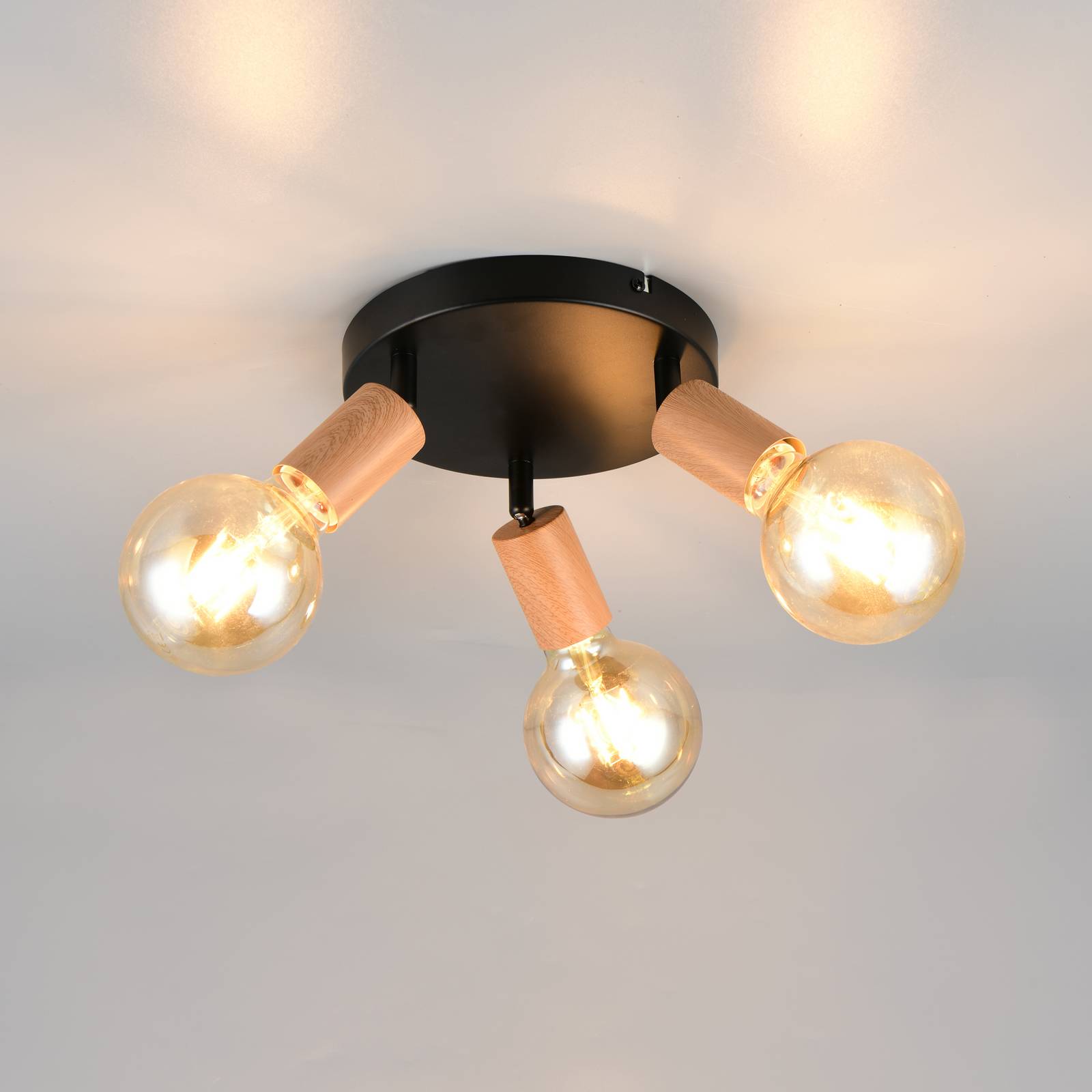 Reality Leuchten Plafonnier Lamego, noir, Ø 29 cm, à 3 lampes, métal