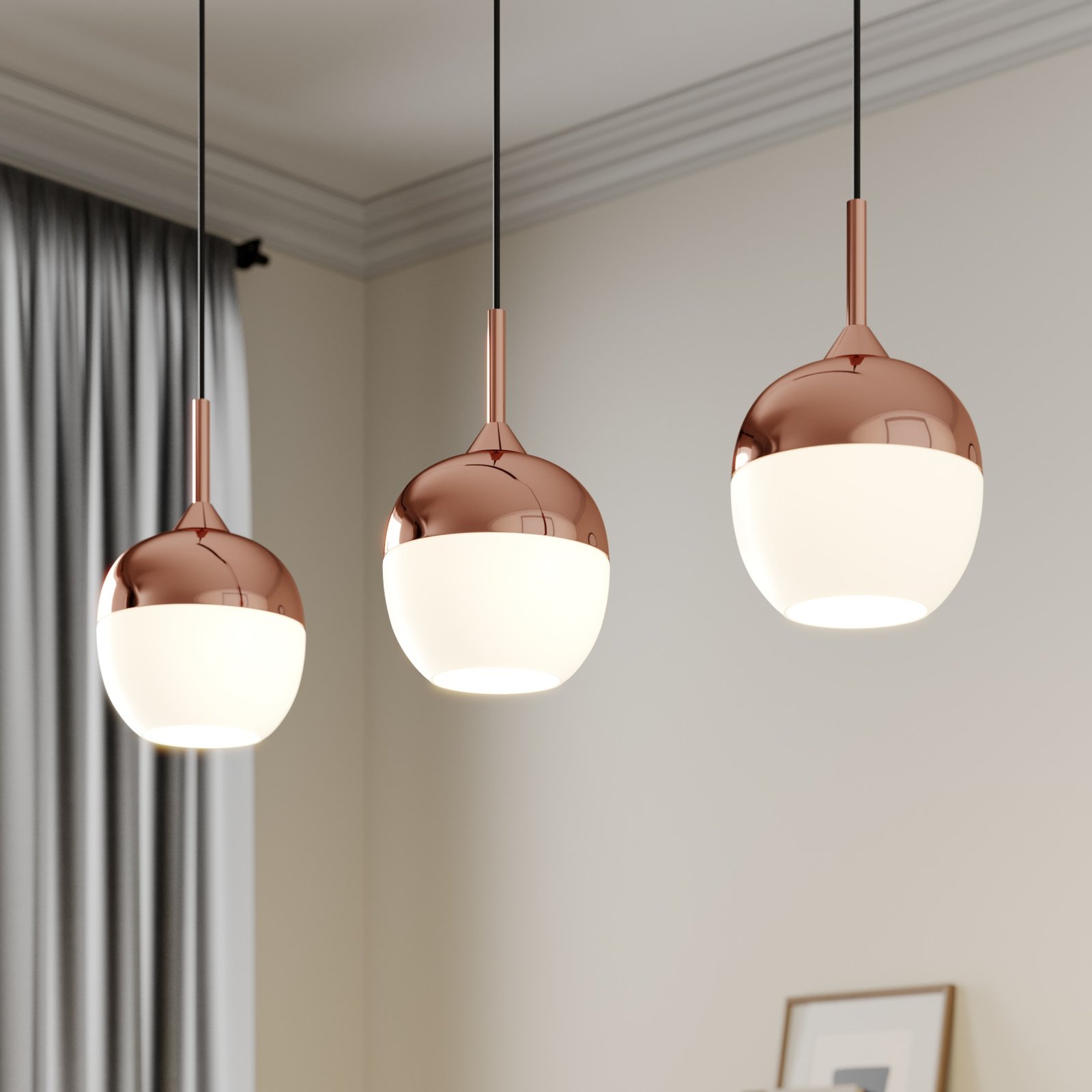 Lindby Rangina pendant lamp, copper, three-bulb