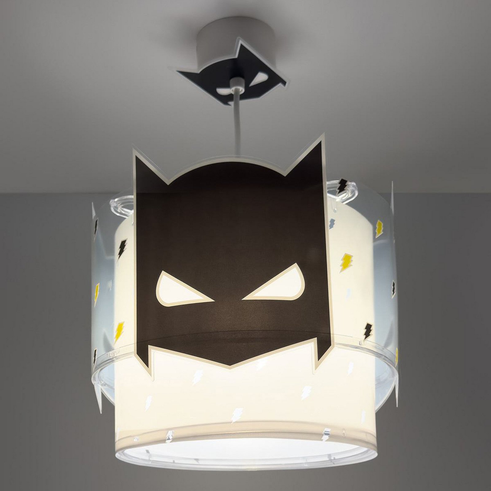 Lampă suspendată Dalber Dark Hero alb/negru Ø 26 cm - Camera copiilor - alb negru galben - Plastic