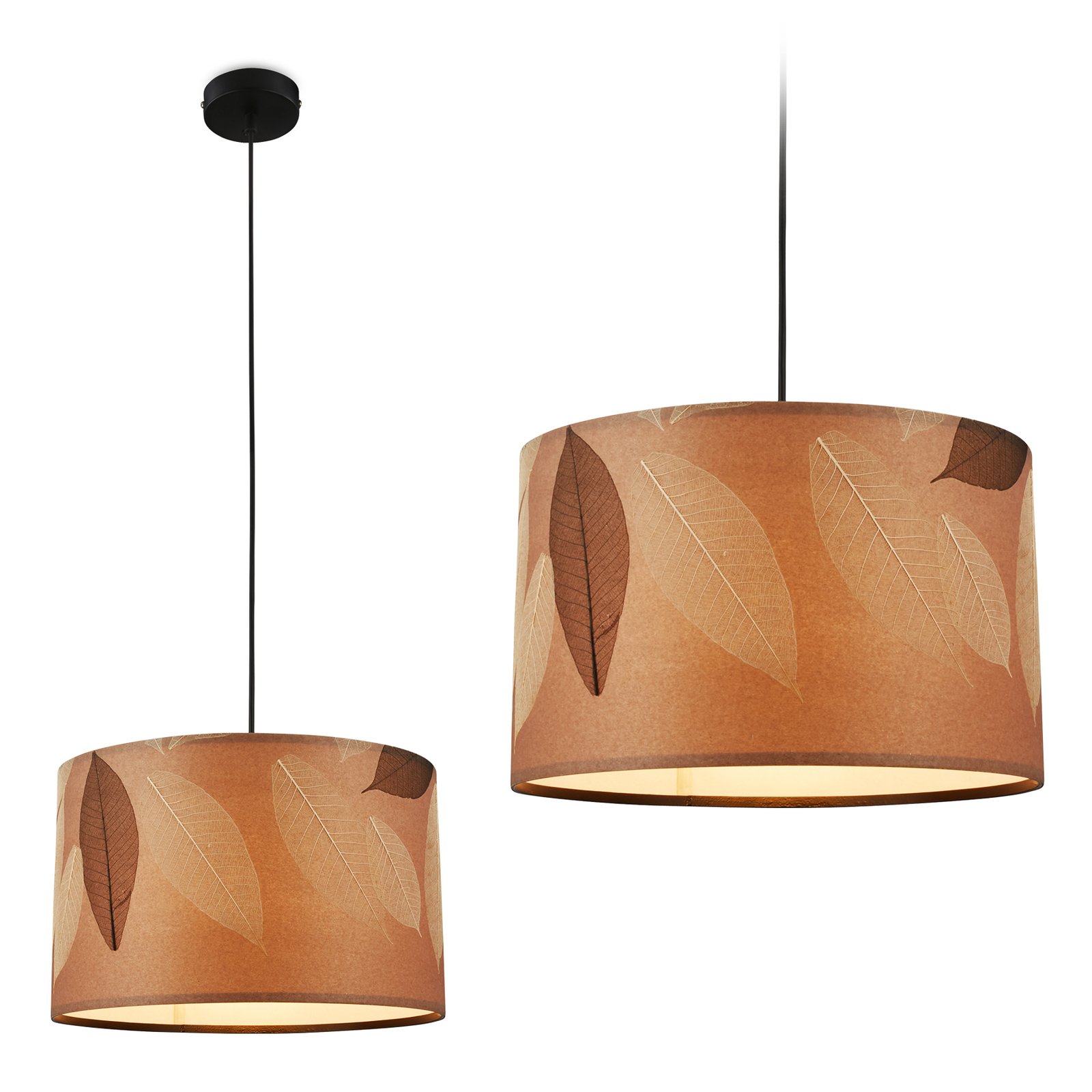 Suspension Mata, 1 lampe, marron, tissu, Ø 35 cm