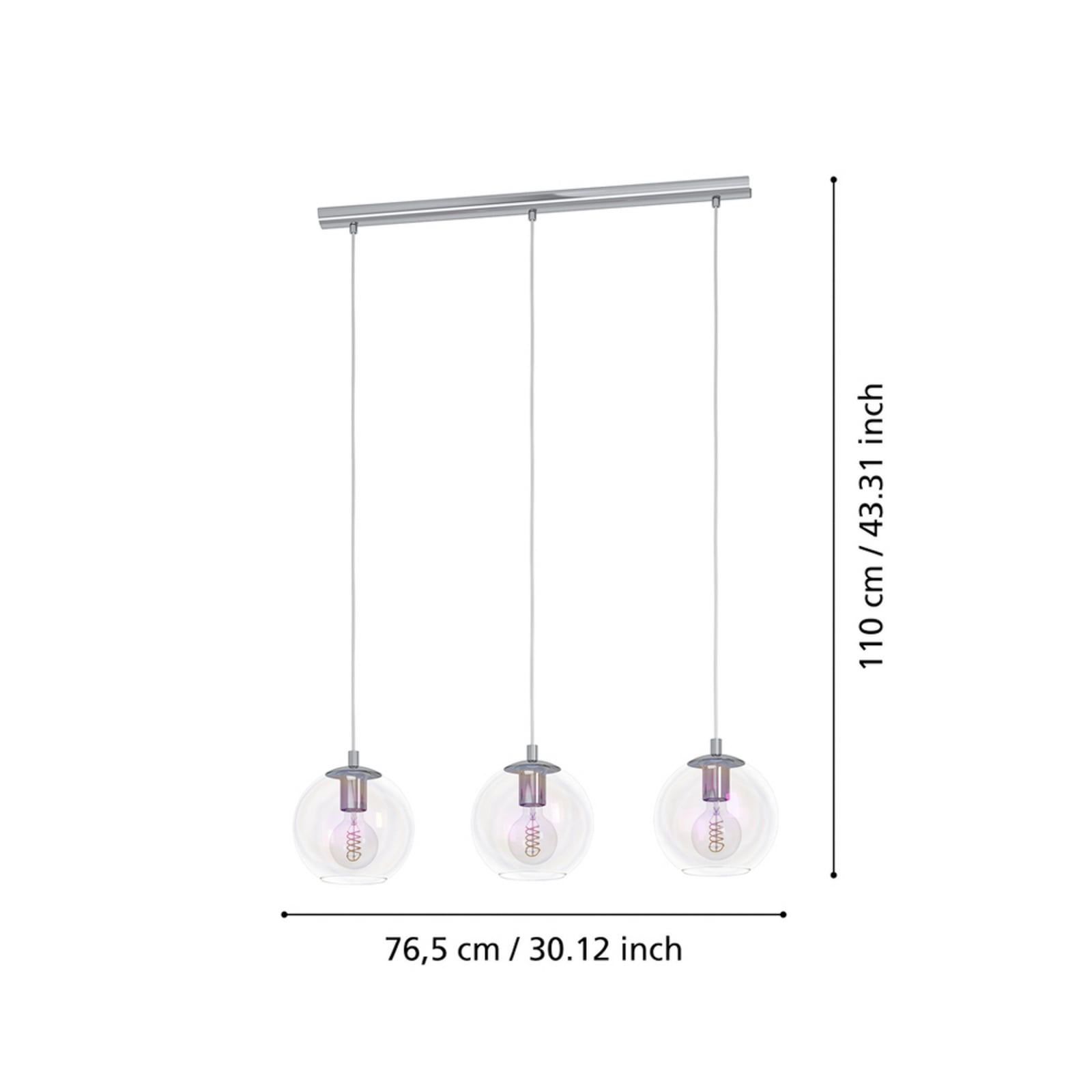 EGLO hanglamp ARISCANI 2, 77 cm, 3-lamps, chroom/iriserend EGLO hanglamp ARISCANI 2, 77 cm, 3-lamps, chroom/iriserend