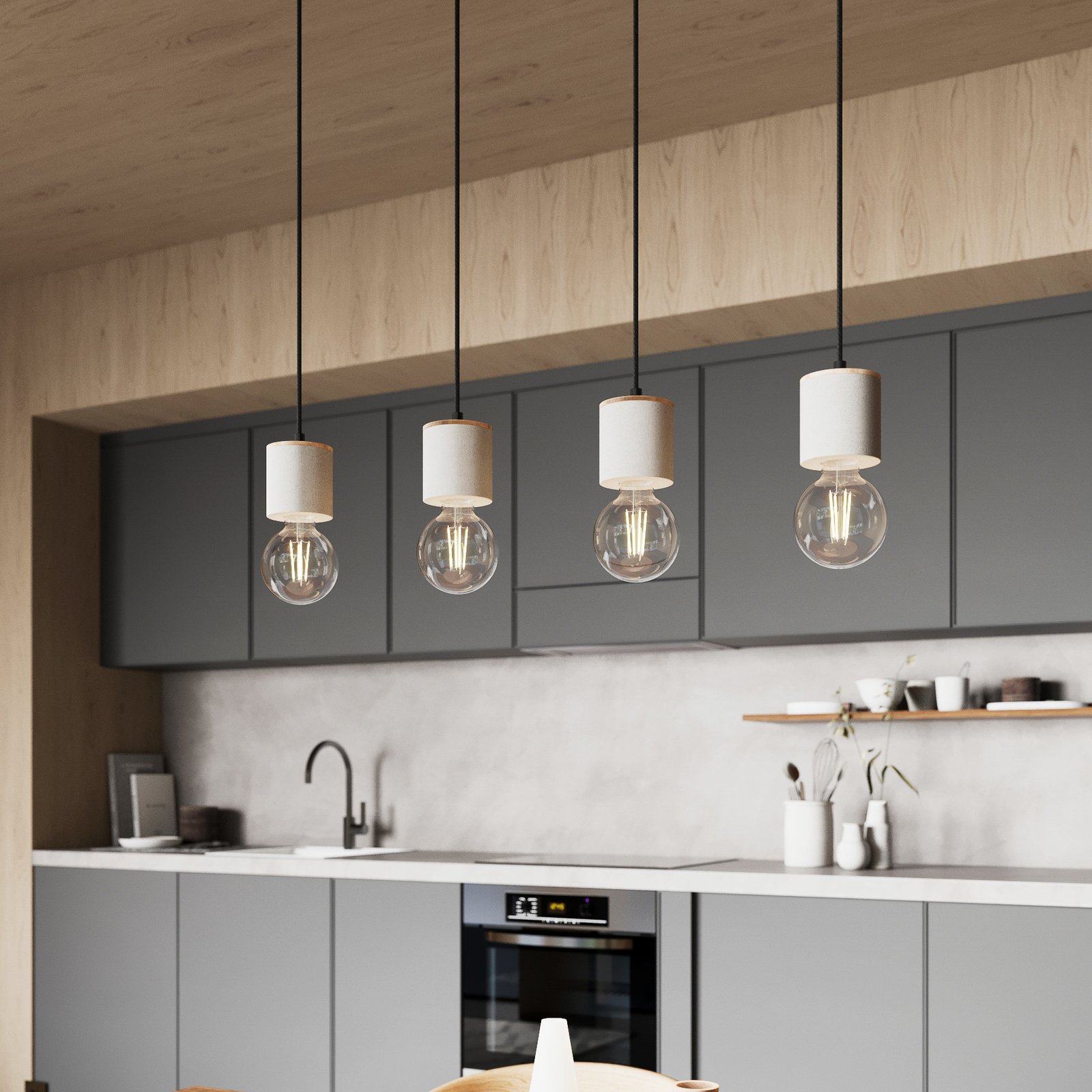 Jasper 4 Hanglamp Wood/Black/Grey - Envostar