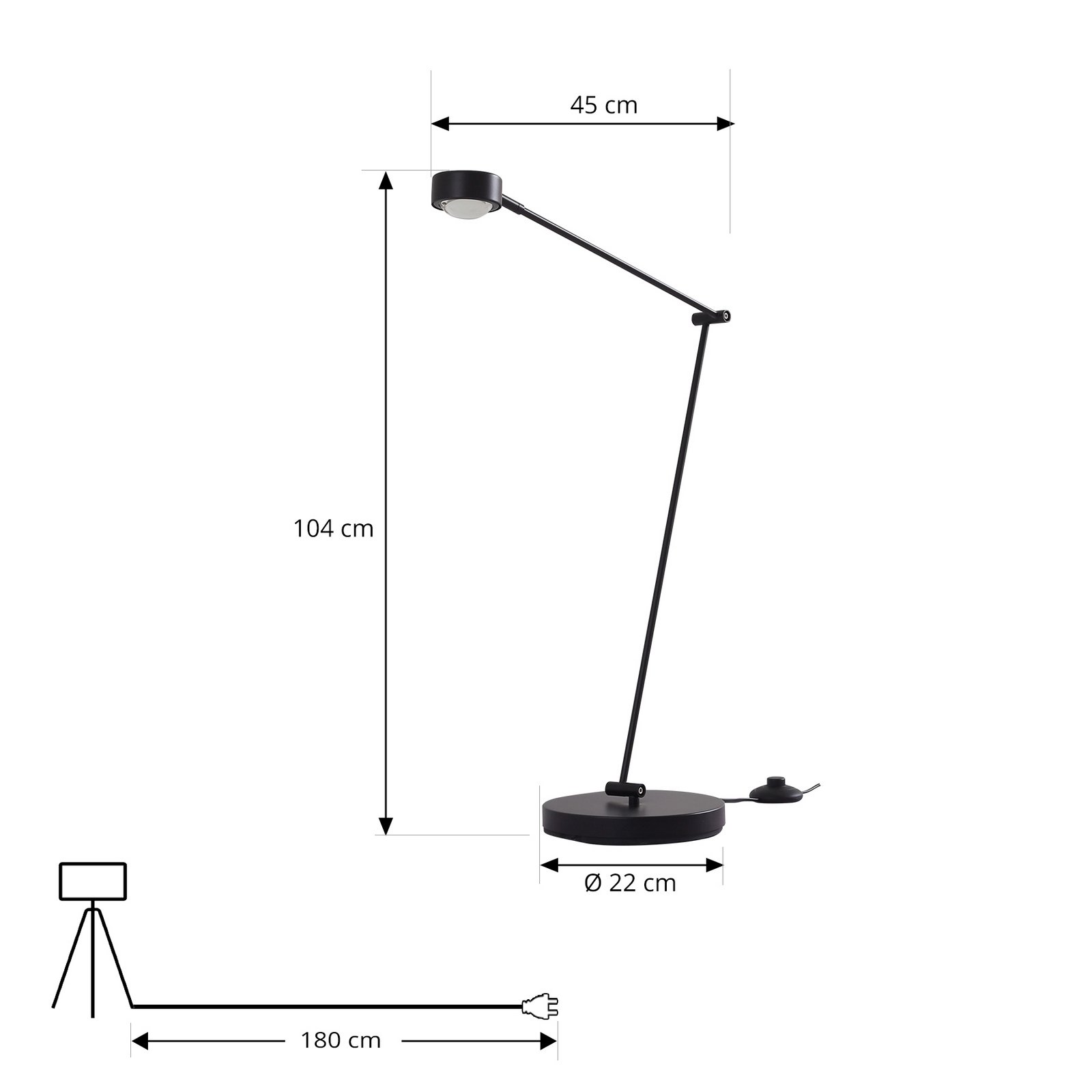 Lindby Jyla podna lampa, 88 cm, mat crna, GX53, fleksibilna