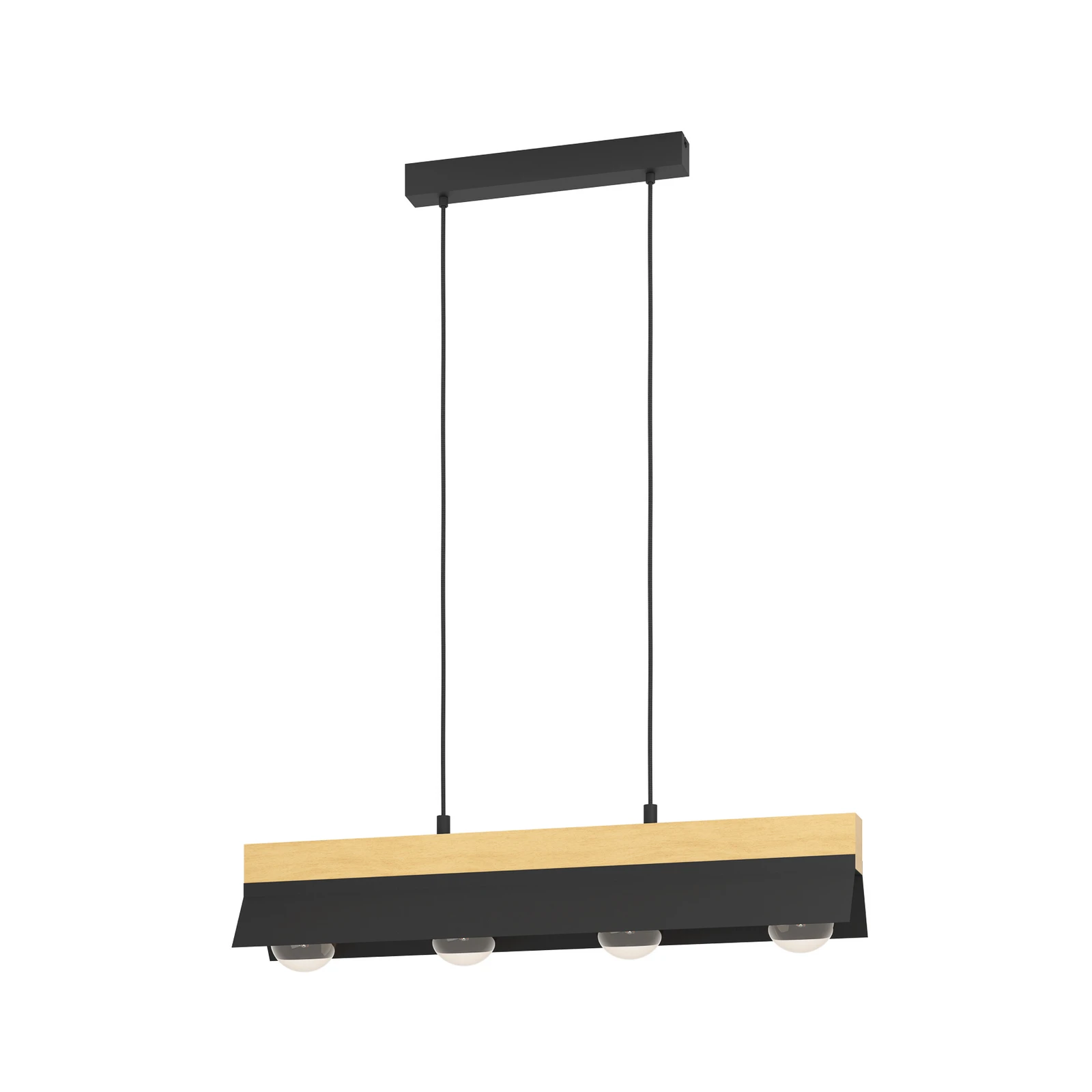 Tarrafo hanging light black, wood Natur, 4-bulb
