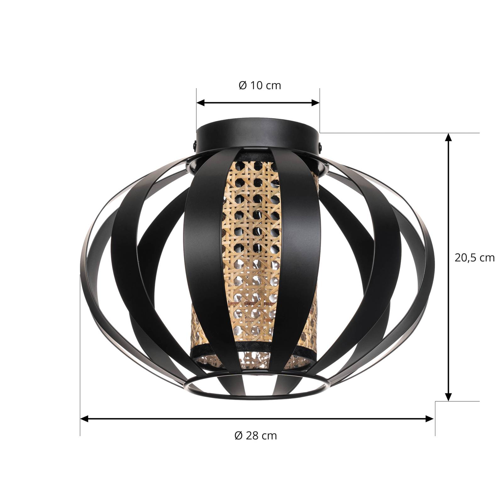 Lampa sufitowa Lindby Tamira, czarna, rattan, Ø 28 cm, E27