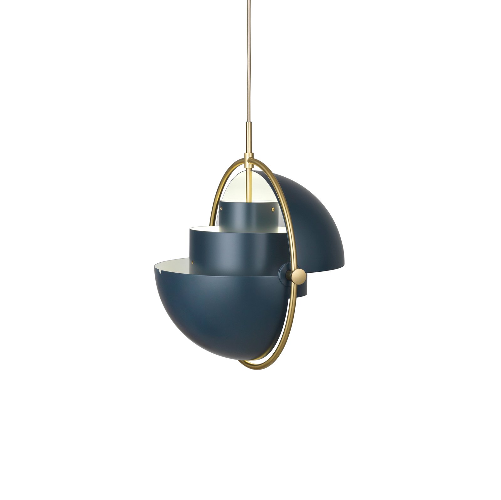 GUBI Multi-Lite pendant light, Ø 36 cm, brass/dark blue