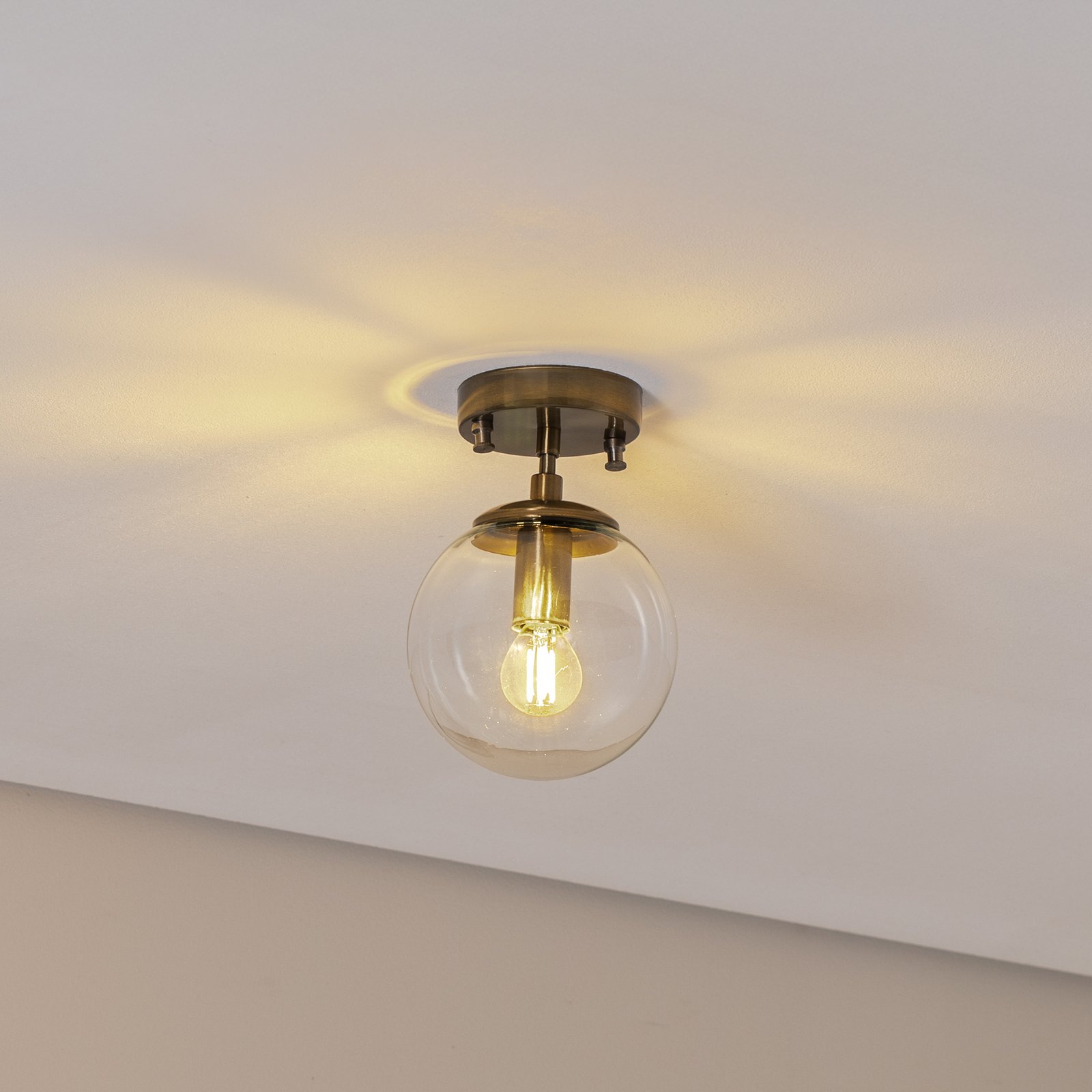 Candeeiro de teto Atmaca 10215, dourado antigo, vidro transparente Ø 15 cm