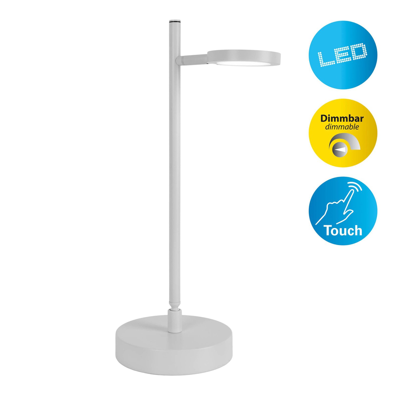 LED tafellamp Lupa, wit, hoogte 45 cm, metaal, touchdim