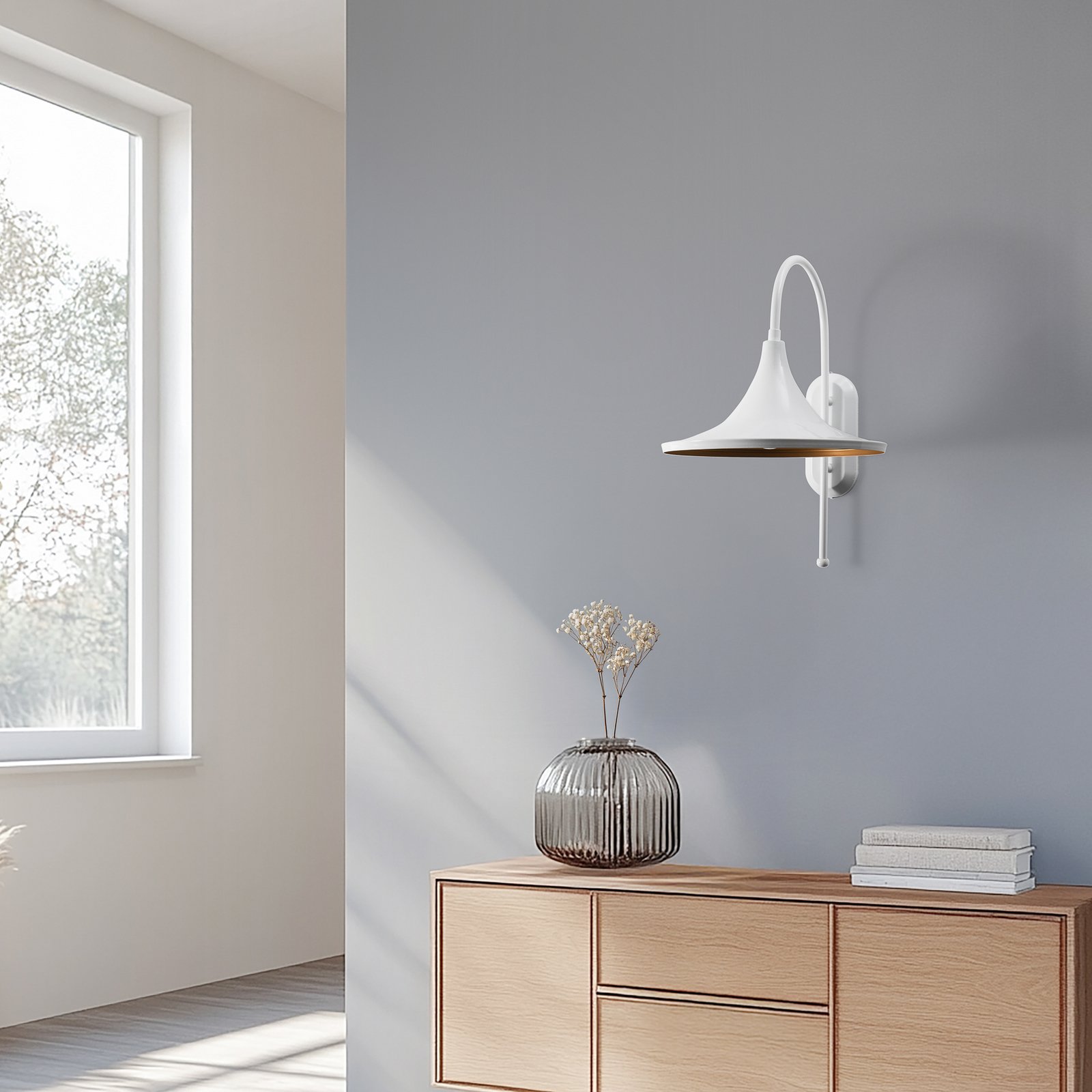 Enjolino wall light, white, height 48 cm, metal, E27
