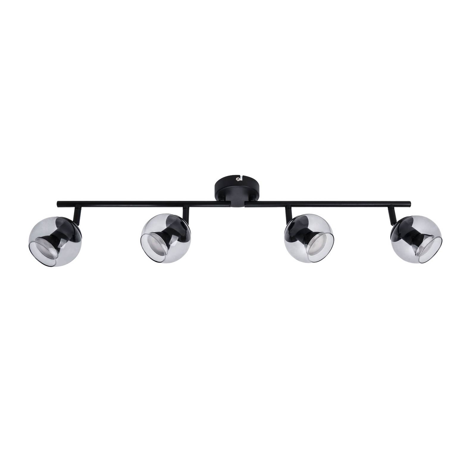 Lindby Samika LED spotlight smoked glass four-bulb, for Living / Dining Room, glass, iron, GU10, 5 W, L: 70.5 cm, W: 9 cm, H: 17.4 cm