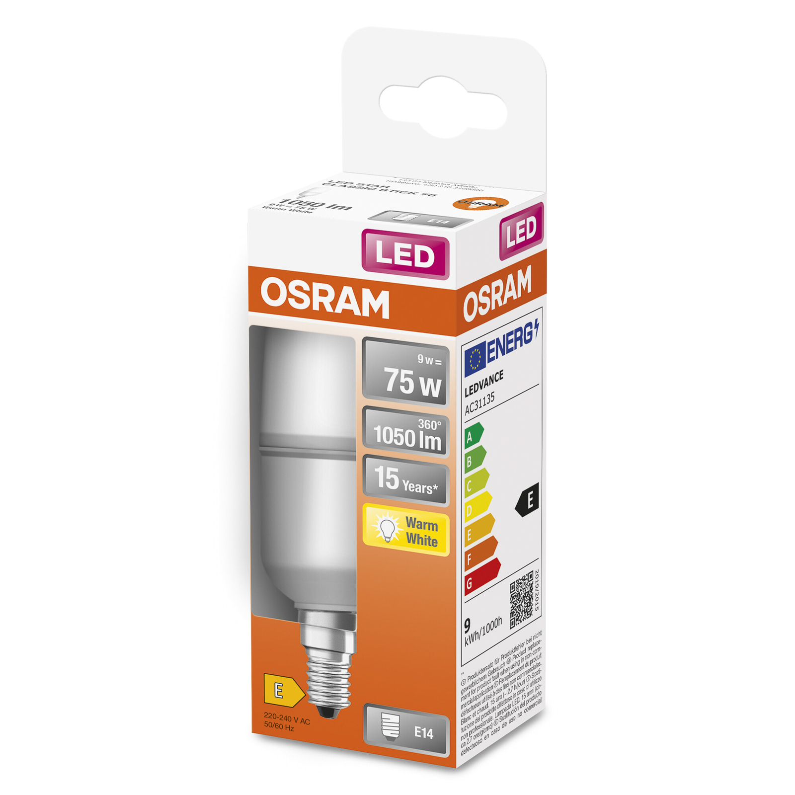 Ampoule LED OSRAM Star Stick E14 9,5W blanc chaud