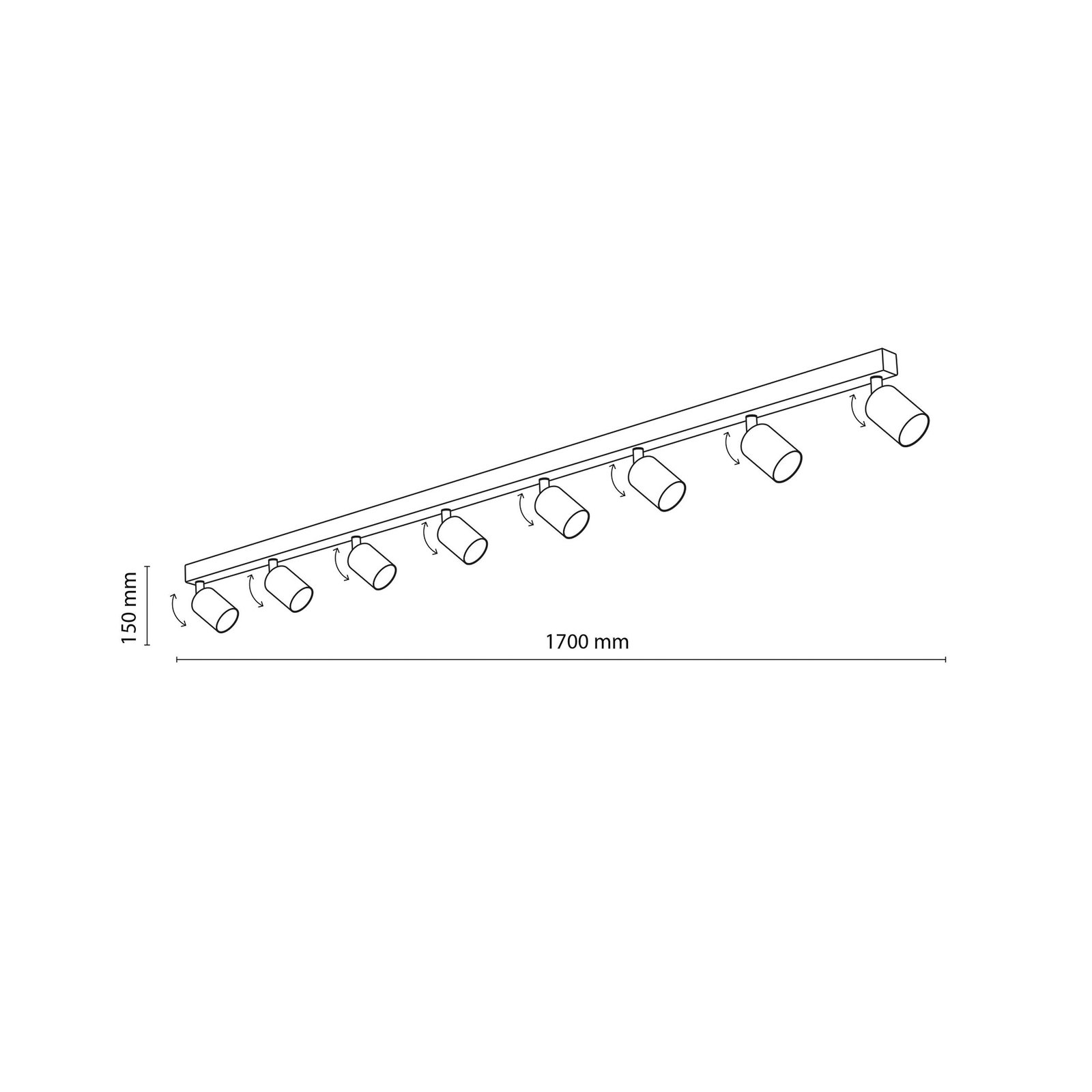Plafón downlight Top, regulable, marrón, 8 luces lineales