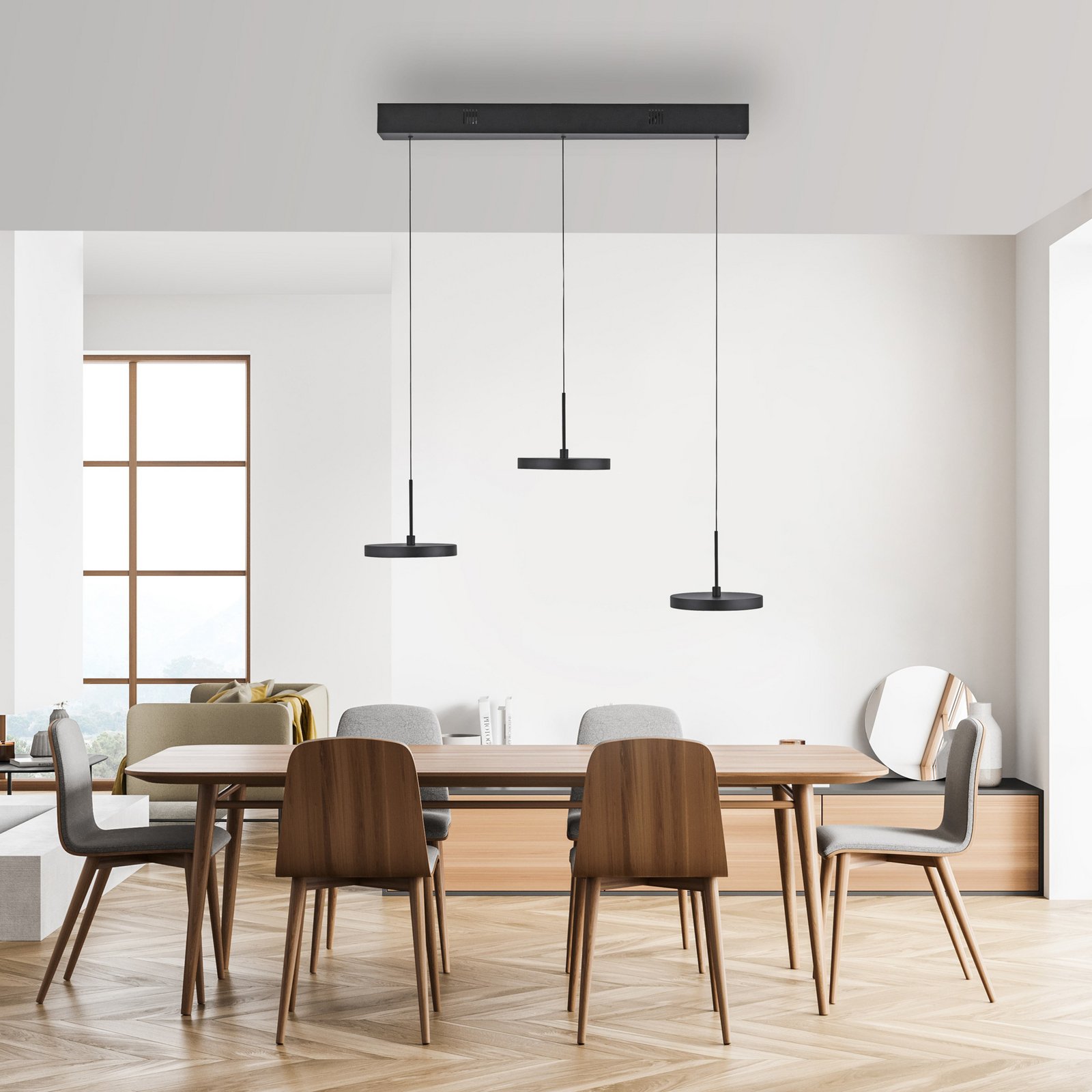 JUST LIGHT. LED-Hängeleuchte Plata, schwarz, 3-fl., 3.000 K