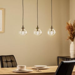 Závesné svietidlo Glassy, 3-pl., rovné, čierne, číre, sklo