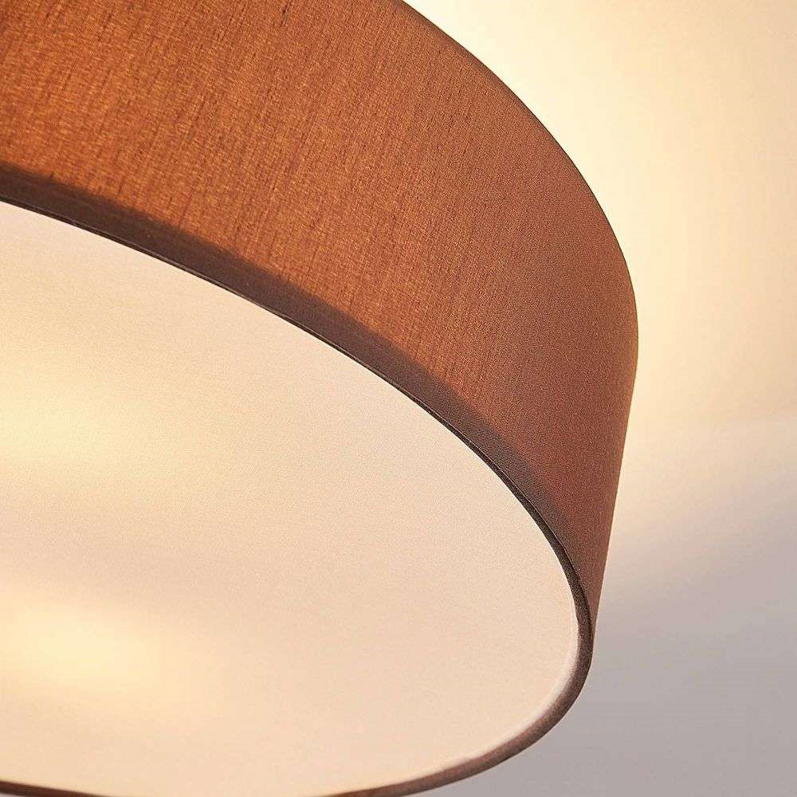 Lindby ceiling light Sebatin, Ø 50 cm, light brown, fabric, E27