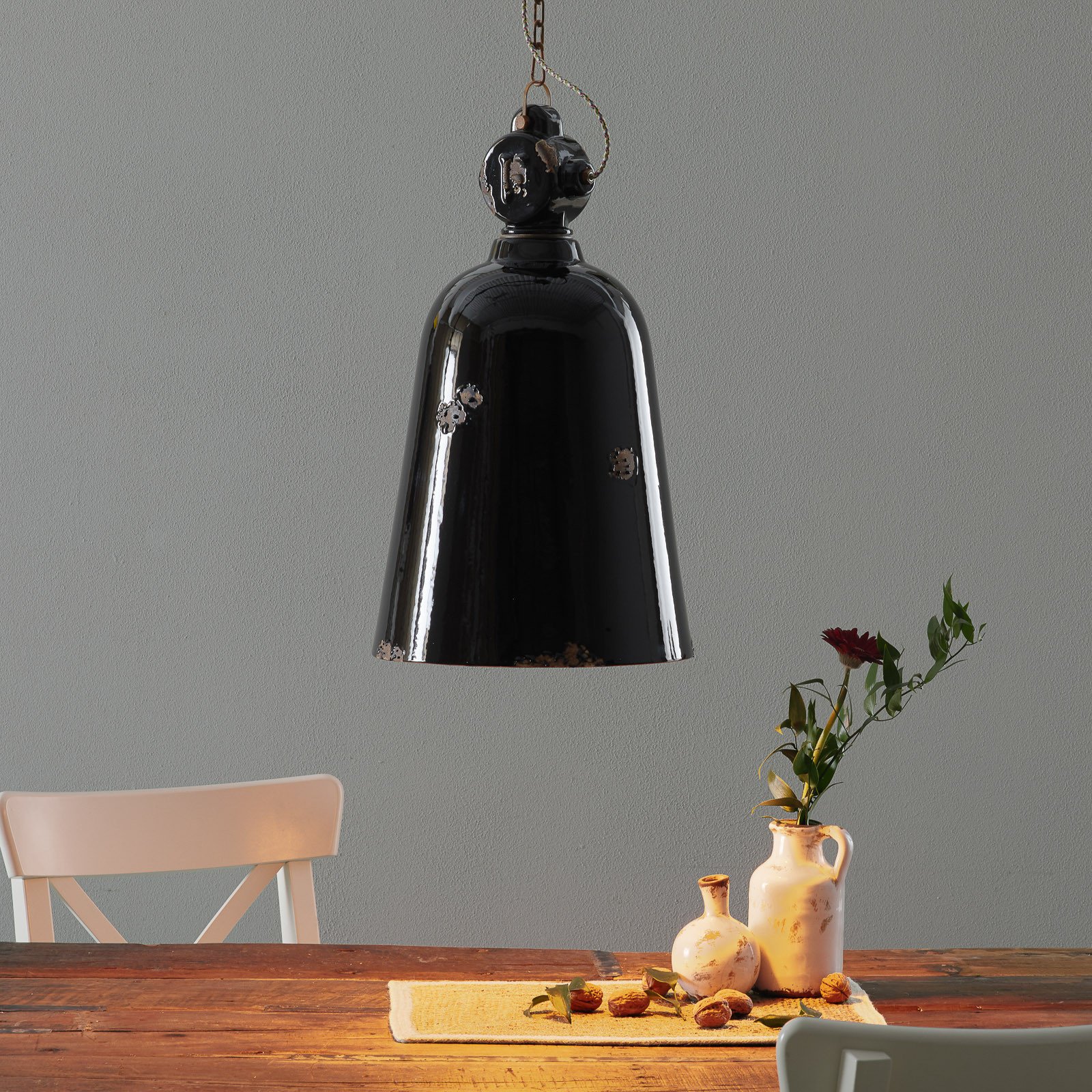 Ferroluce Lampă suspendată vintage C1745 conică negru - Camera de zi / sufragerie - negru brun-ruginiu - Ceramică