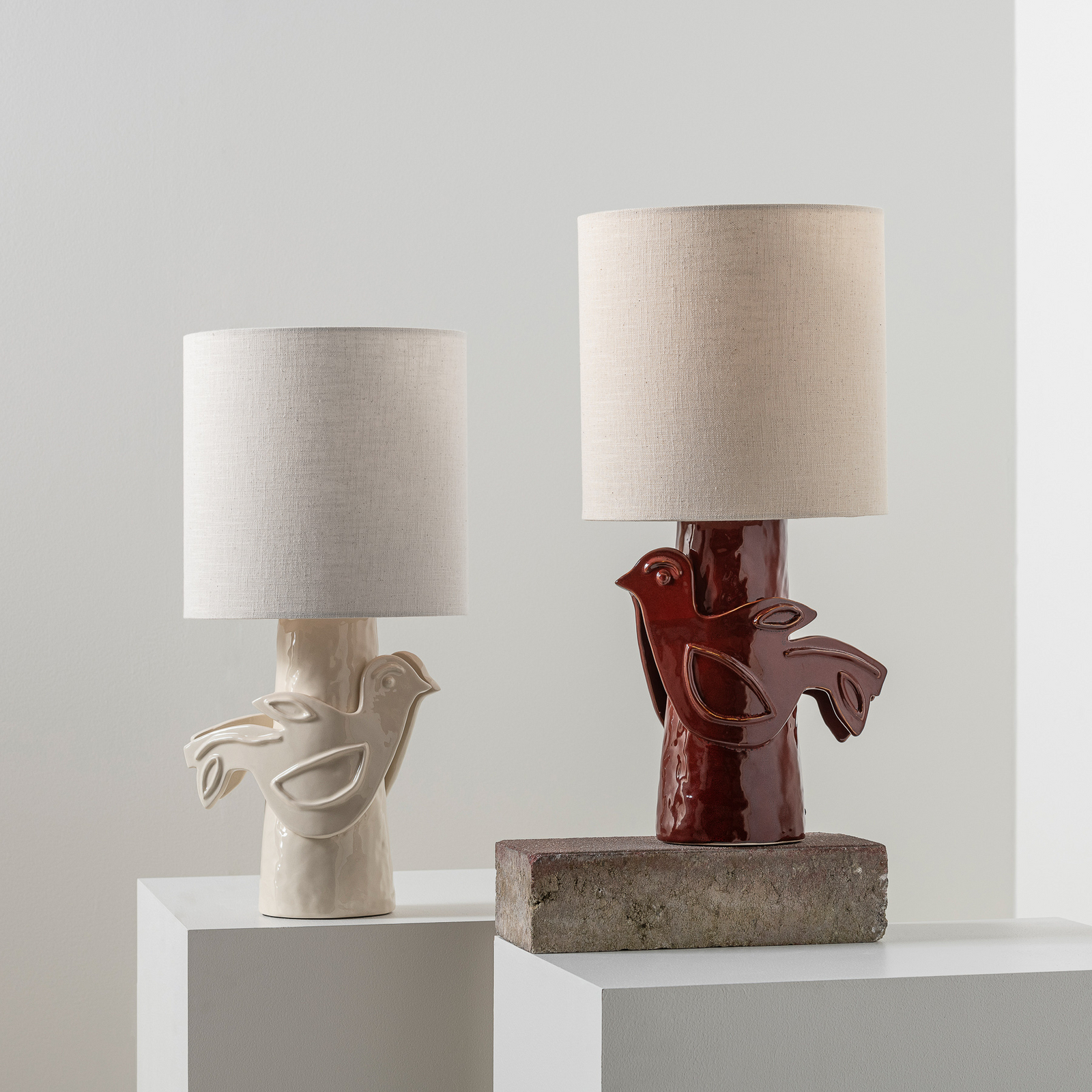 RØD/BEIGE PALOMA bordlampe, stentøj, hør, højde 52 cm, E27 – Serax