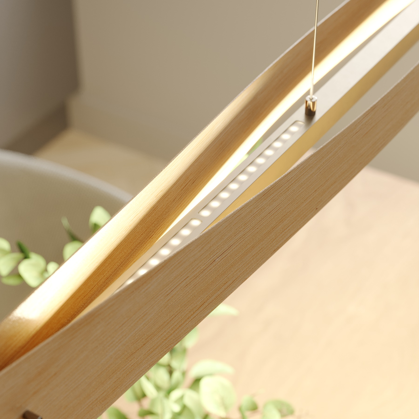 Lucande Lian závesné LED svietidlo, dubové drevo