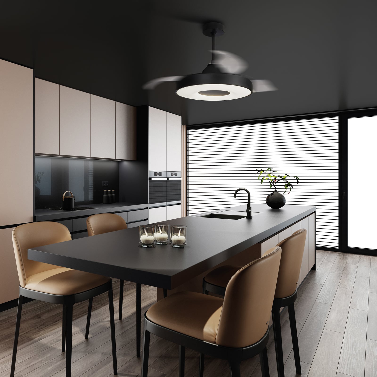 Coin LED-Deckenventilator, schwarz, DC leise, CCT - Mantra