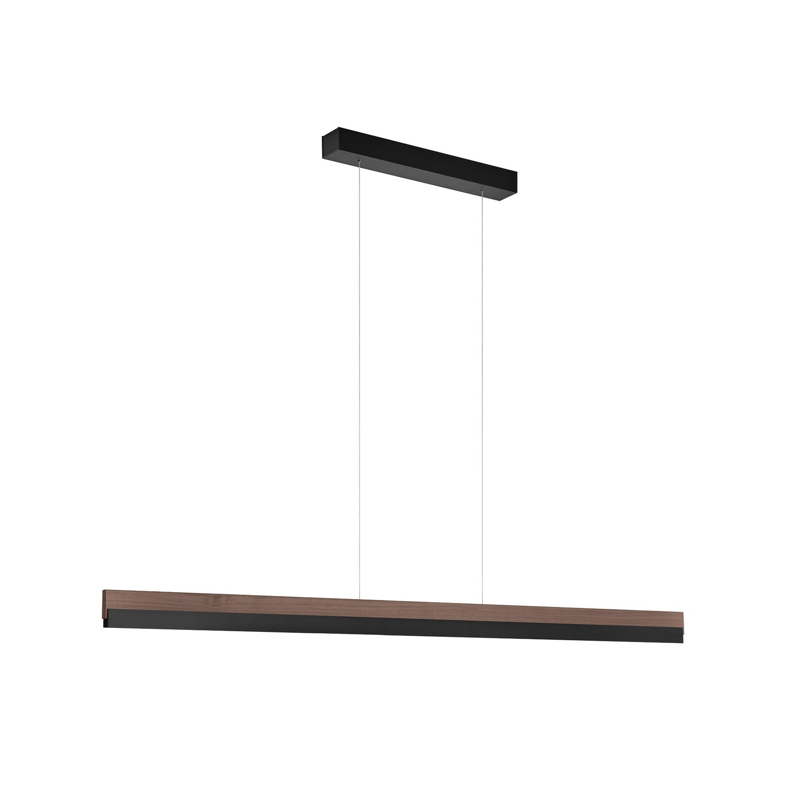 Quitani LED-hängande lampa Keijo, svart/nöt, längd 143 cm