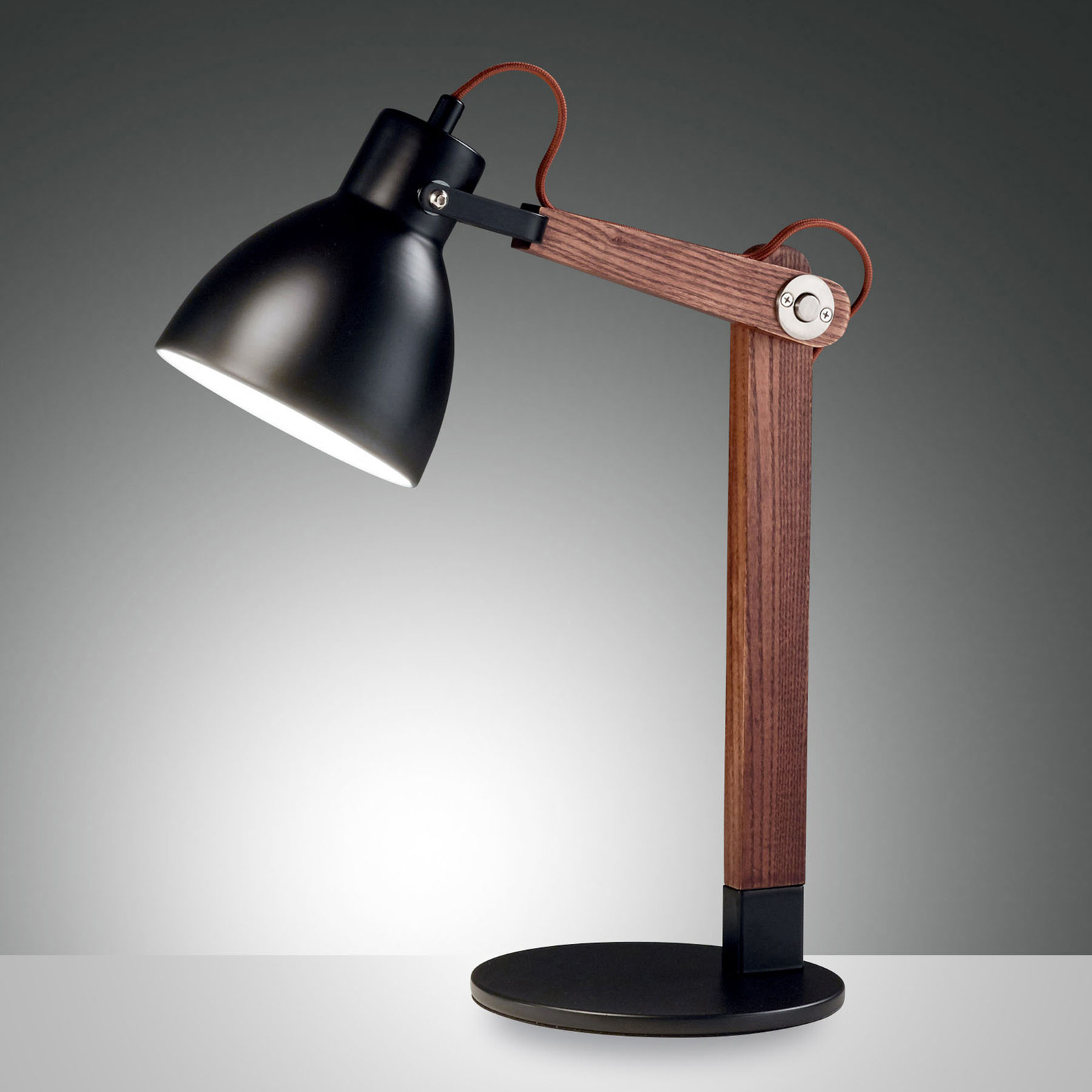 Lampa stołowa Sveva z drewna, czarny/orzech