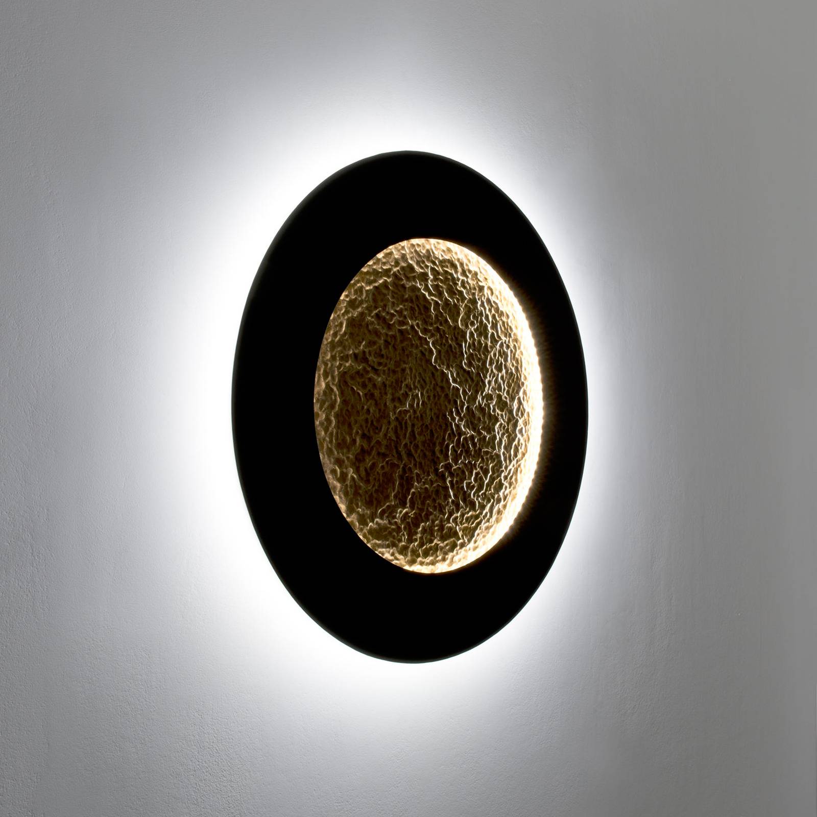Holländer led-es fali lámpa luna piena, barna-fekete/arany, ø 80 cm