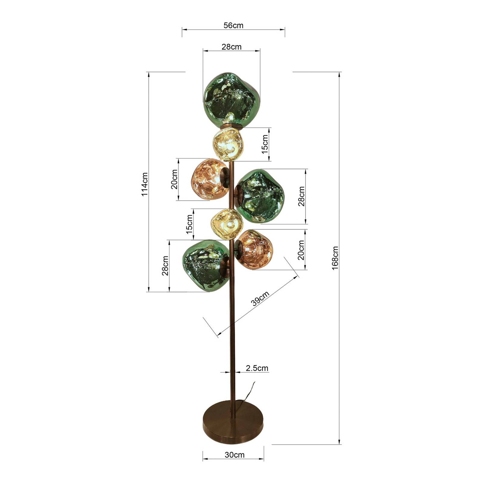 Lampa stojąca KARE „Burbuja”. Wielokolorowa, szklana, 168 cm, 7-punktowa.