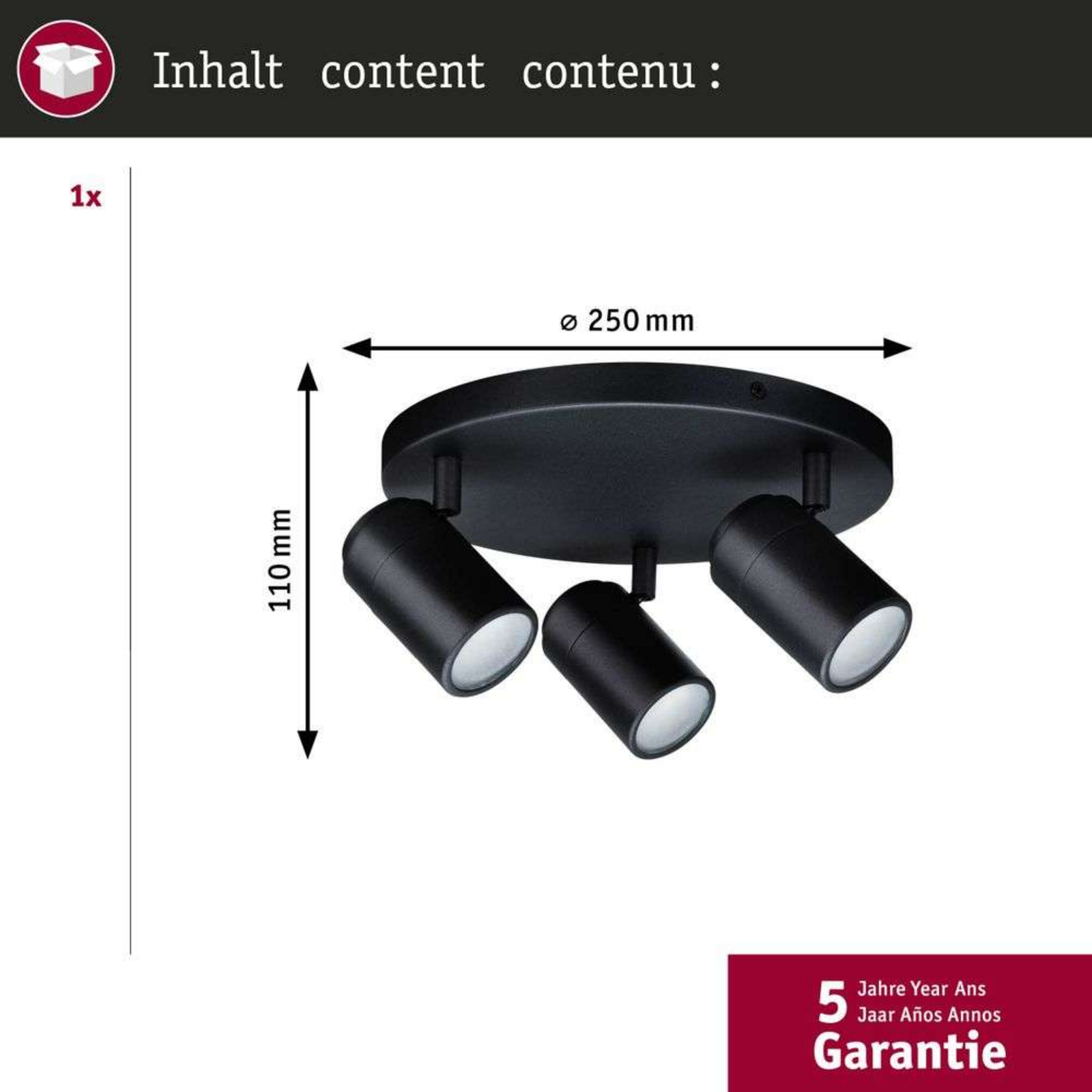 Zyli 3 Stropní svítidlo IP44 Round Dim. Matný Černá - Paulmann