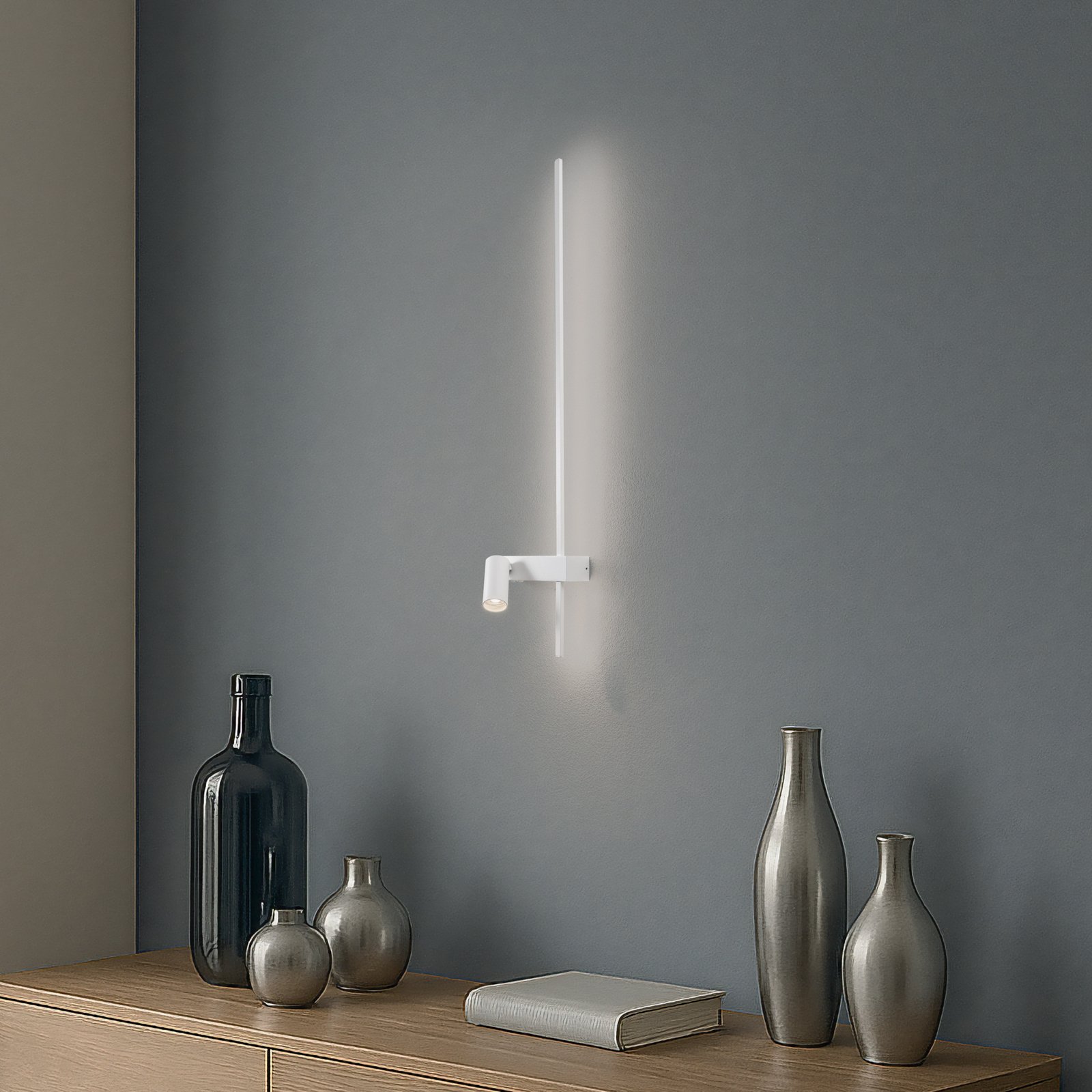 Nástenné svetlo EASY RIGHT, biele, šírka 80 cm, kov, GU10 + LED