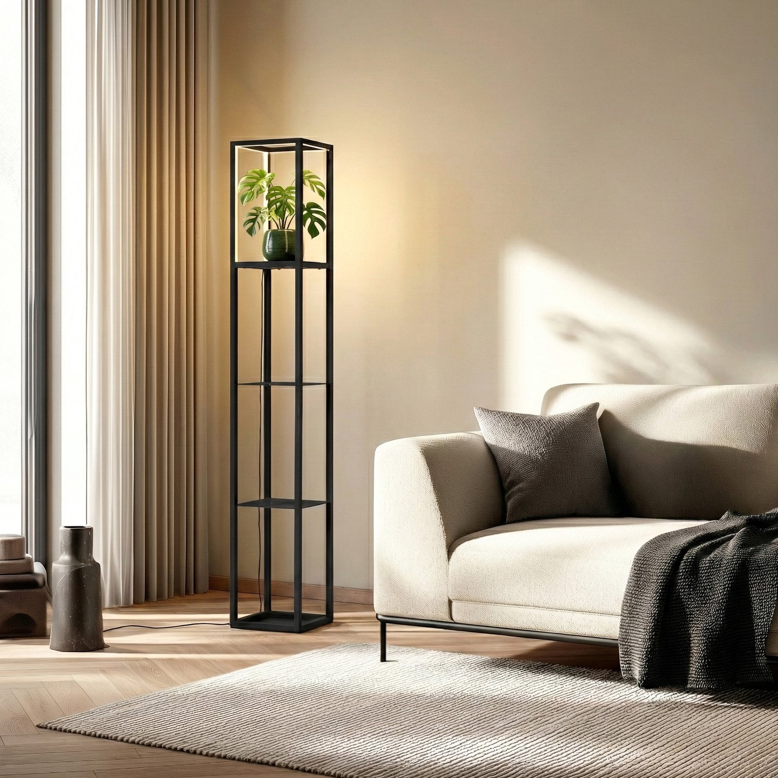 Birta LED vloerlamp, hoogte 155 cm, plank, staand - Lindby