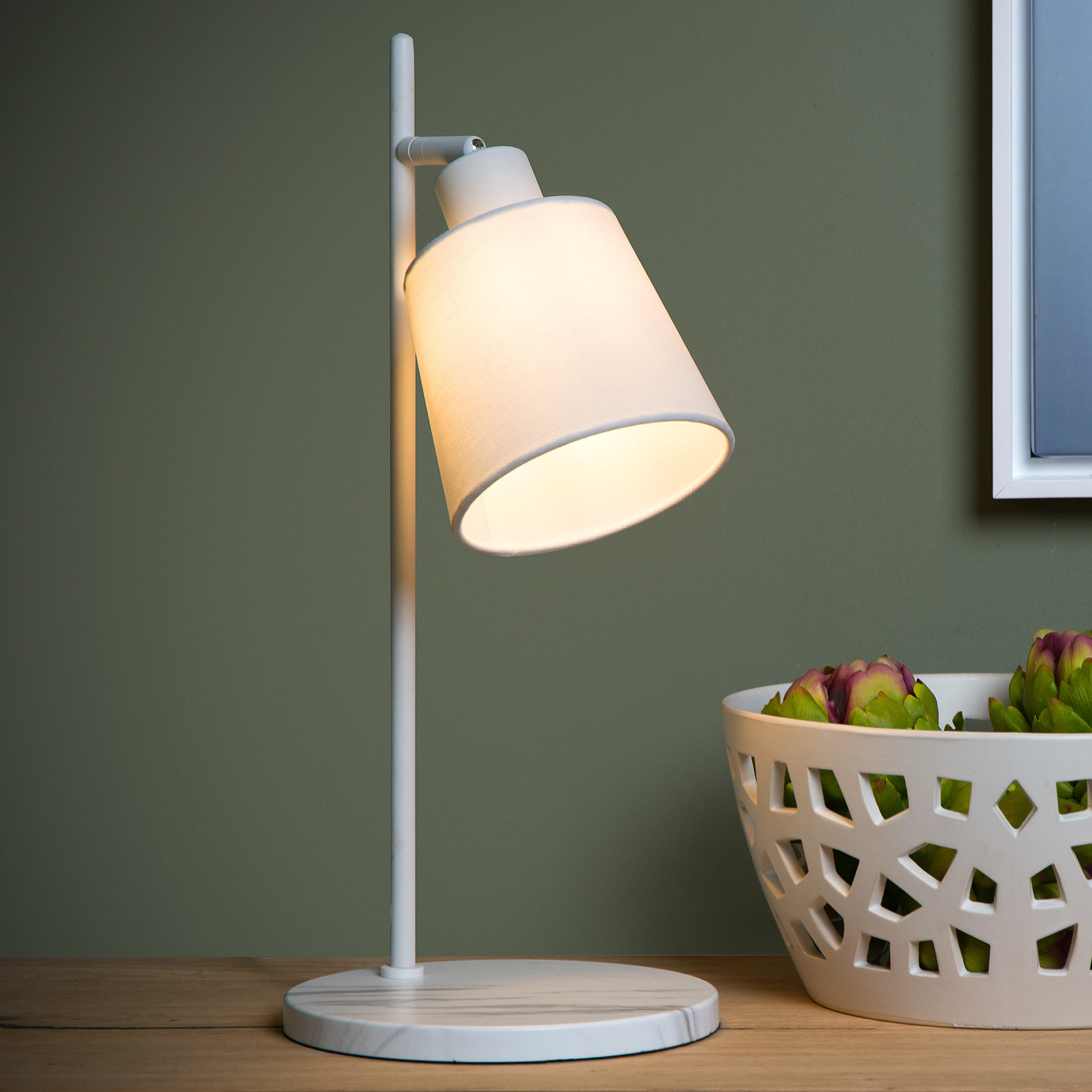 Lucide Pippa table lamp a fabric lampshade, white, for Living / Dining Room, linen, wood, metal, E27, 25 W, energy efficiency: A++, W: 20 cm, H: 45 cm