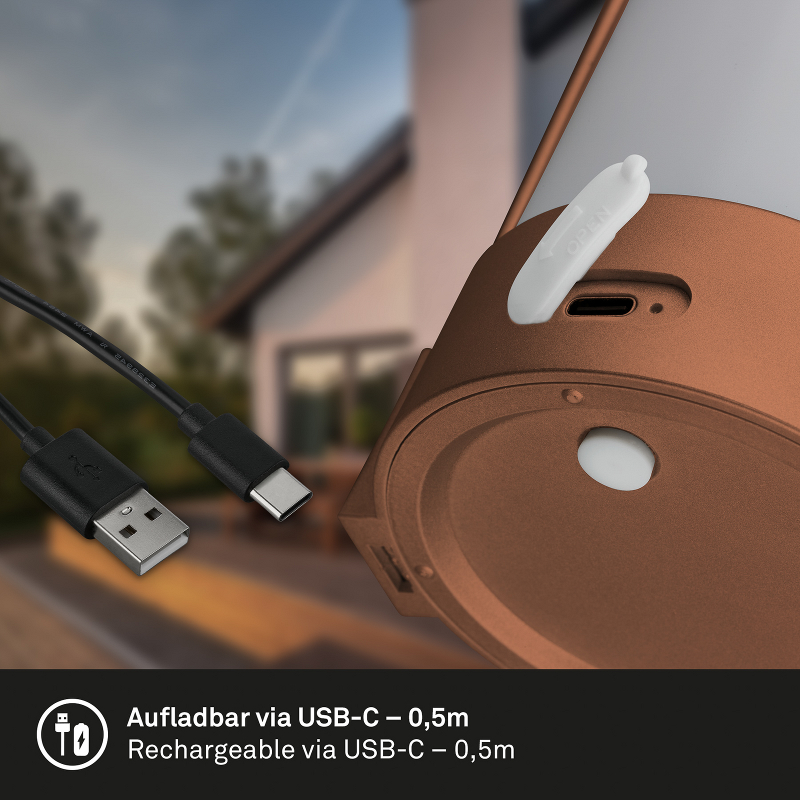 LED-Akku-Tischlampe ASA, kupferfarben, Höhe 15,5 cm, IP44