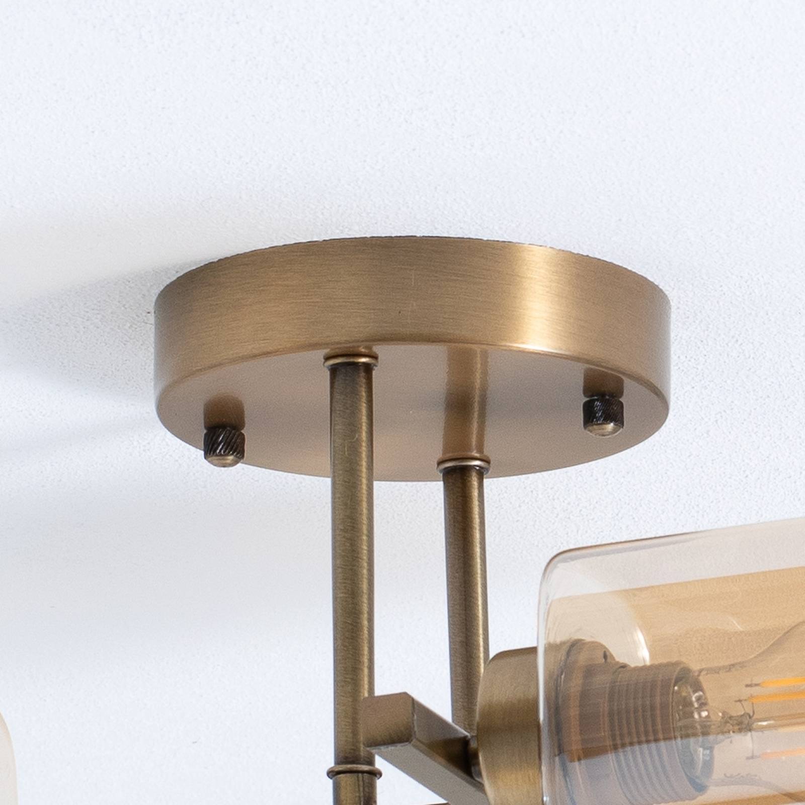 Lampa sufitowa Horia antyczne złoto/bursztyn 44x44 cm szkło/metal 4-punktowa