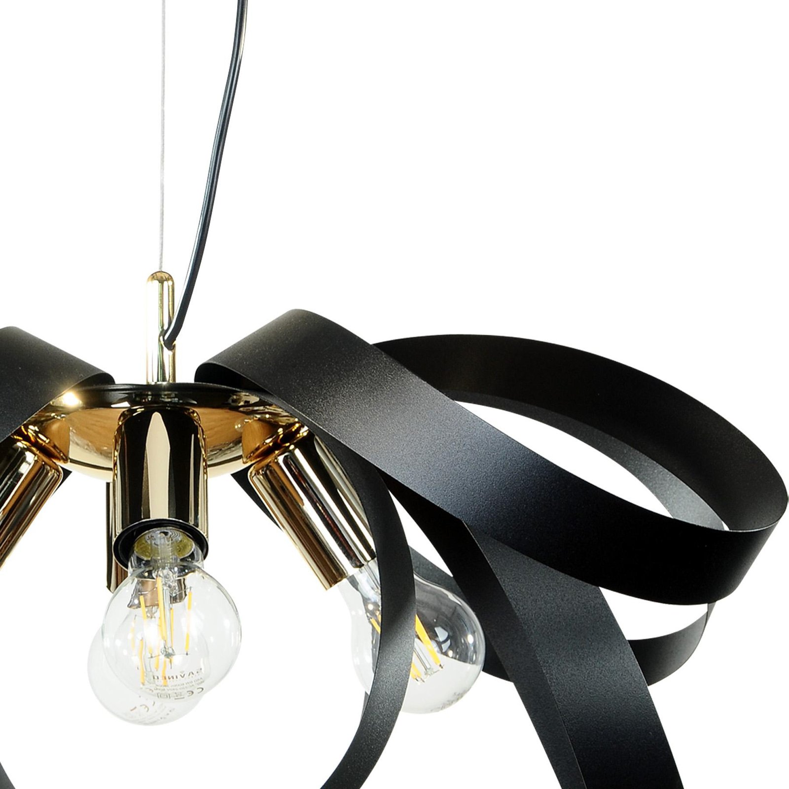 Euluna hanglamp Petla, zwart/goud, metaal, Ø 65 cm
