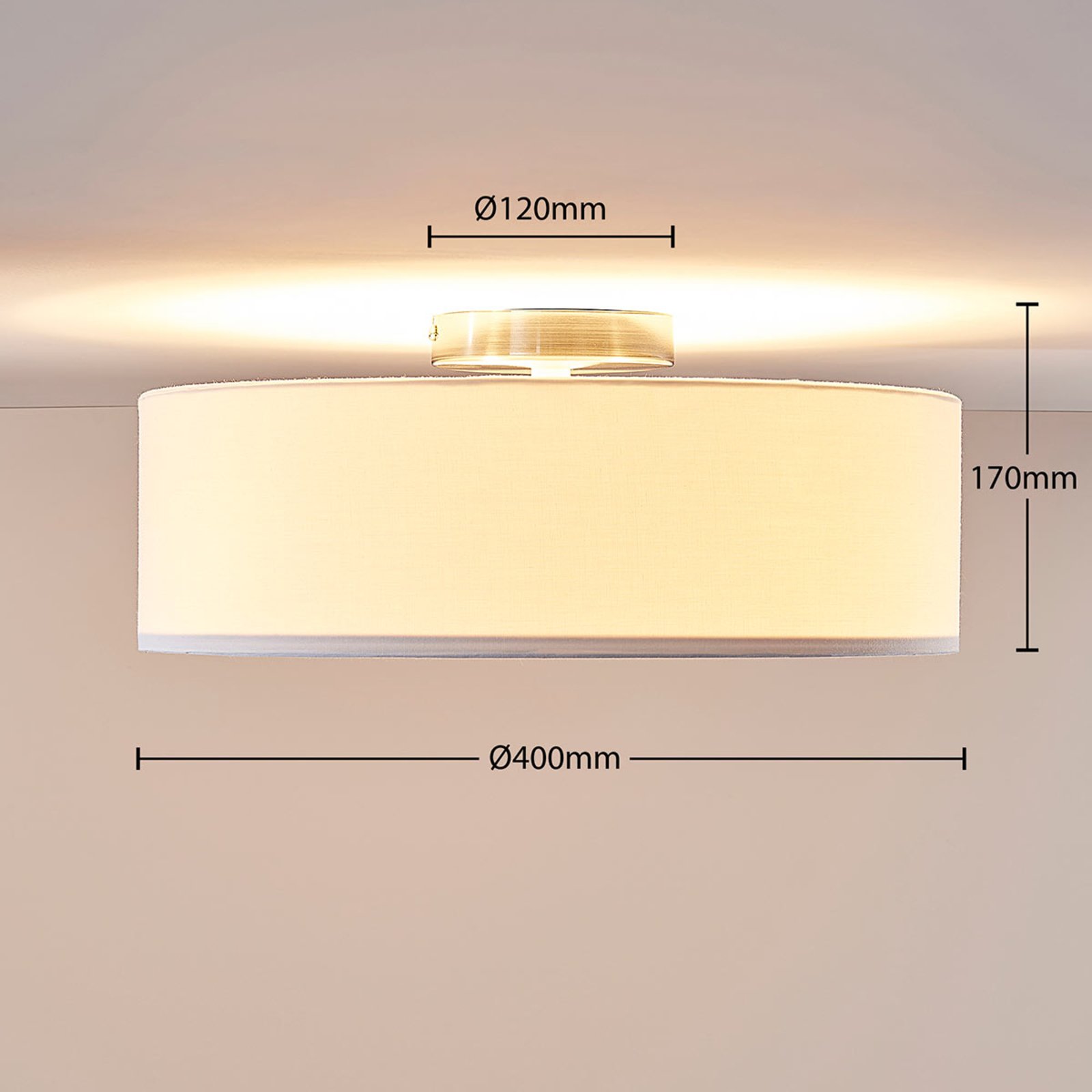 Lindby plafondlamp Sebatin, Ø 40 cm, wit, stof, E27