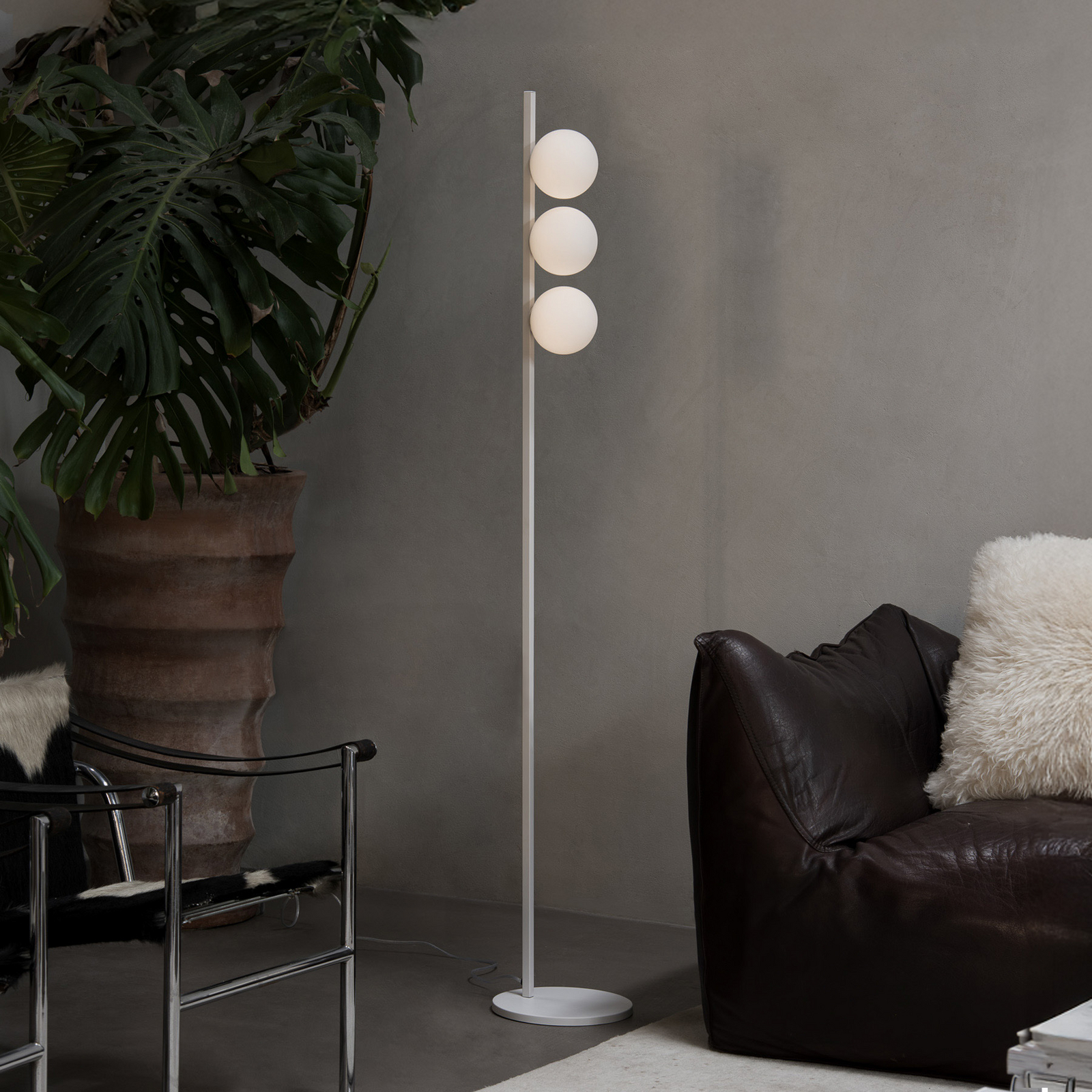 Candeeiro de pé IDEAL LUX Binomio branco, altura 160 cm, metal, 3 lâmpadas