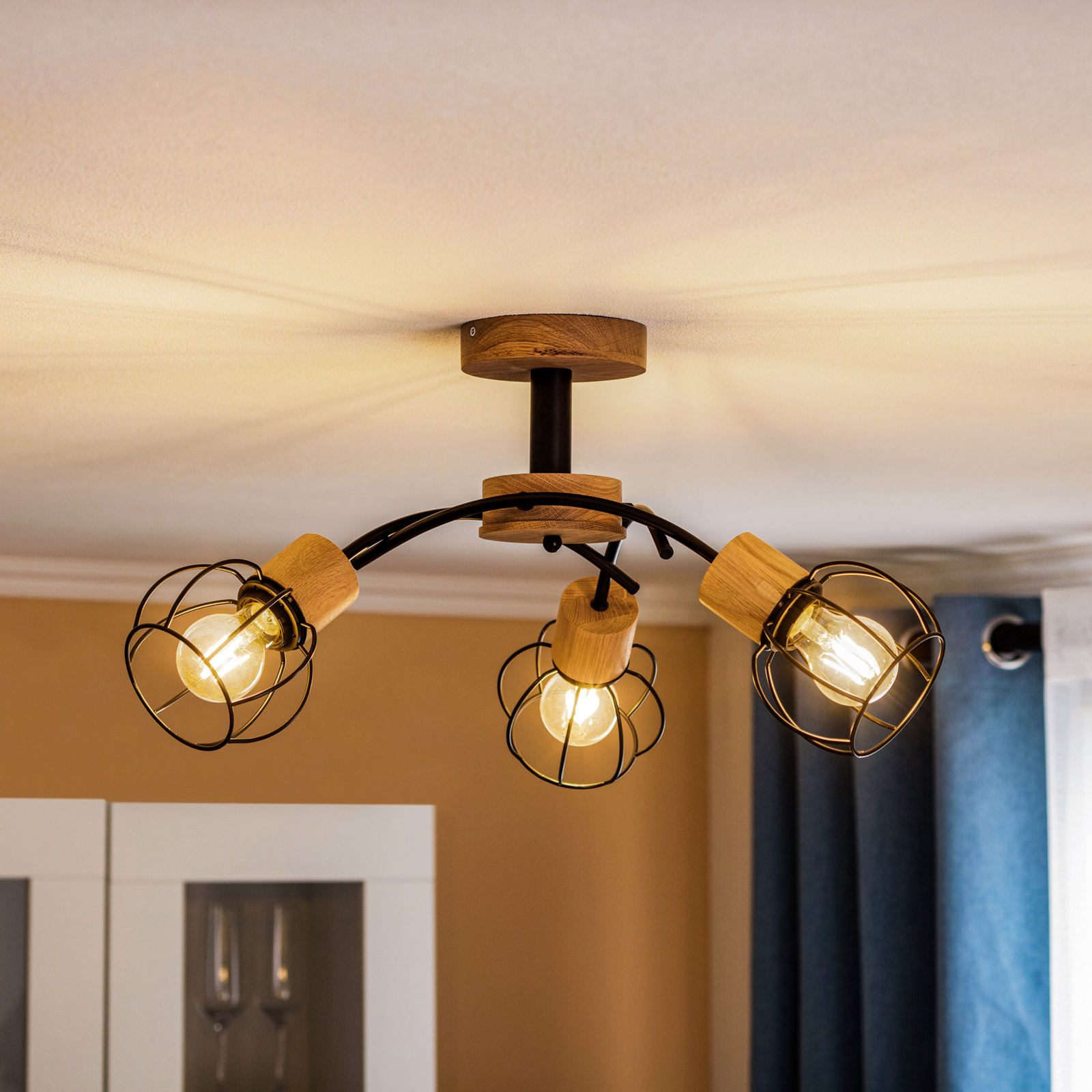 Envostar Ylva ceiling lamp oak/black 3-bulb