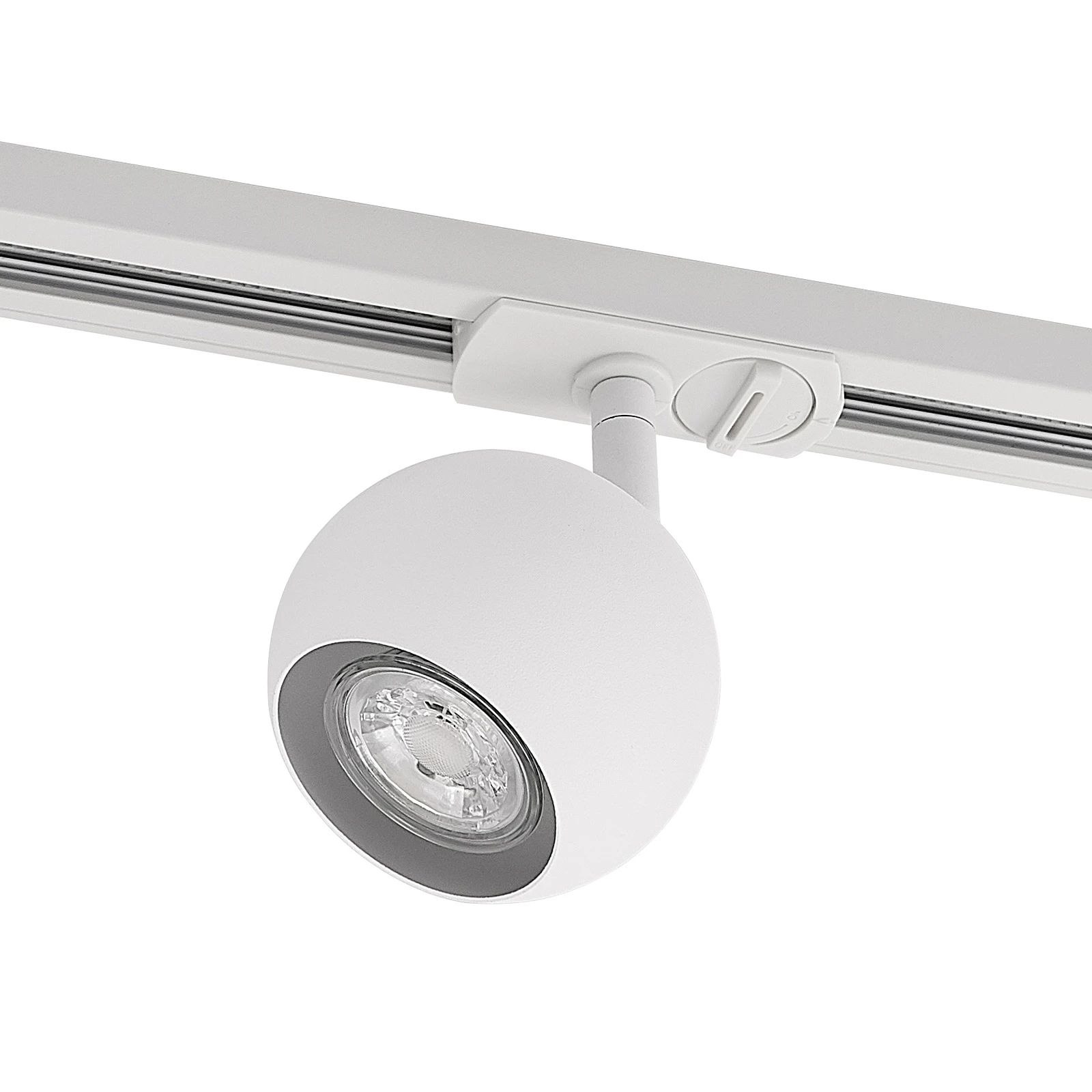 Spot sur rail Lindby Linaro, GU10, Ø 9 cm, blanc, monophasé