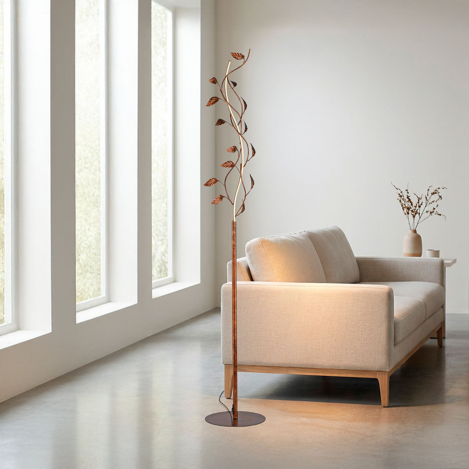 JUST LIGHT. GmbH LED стояща лампа „Aurelia“, ръждивокафява, метал, 2 700 K, регулатор на яркостта