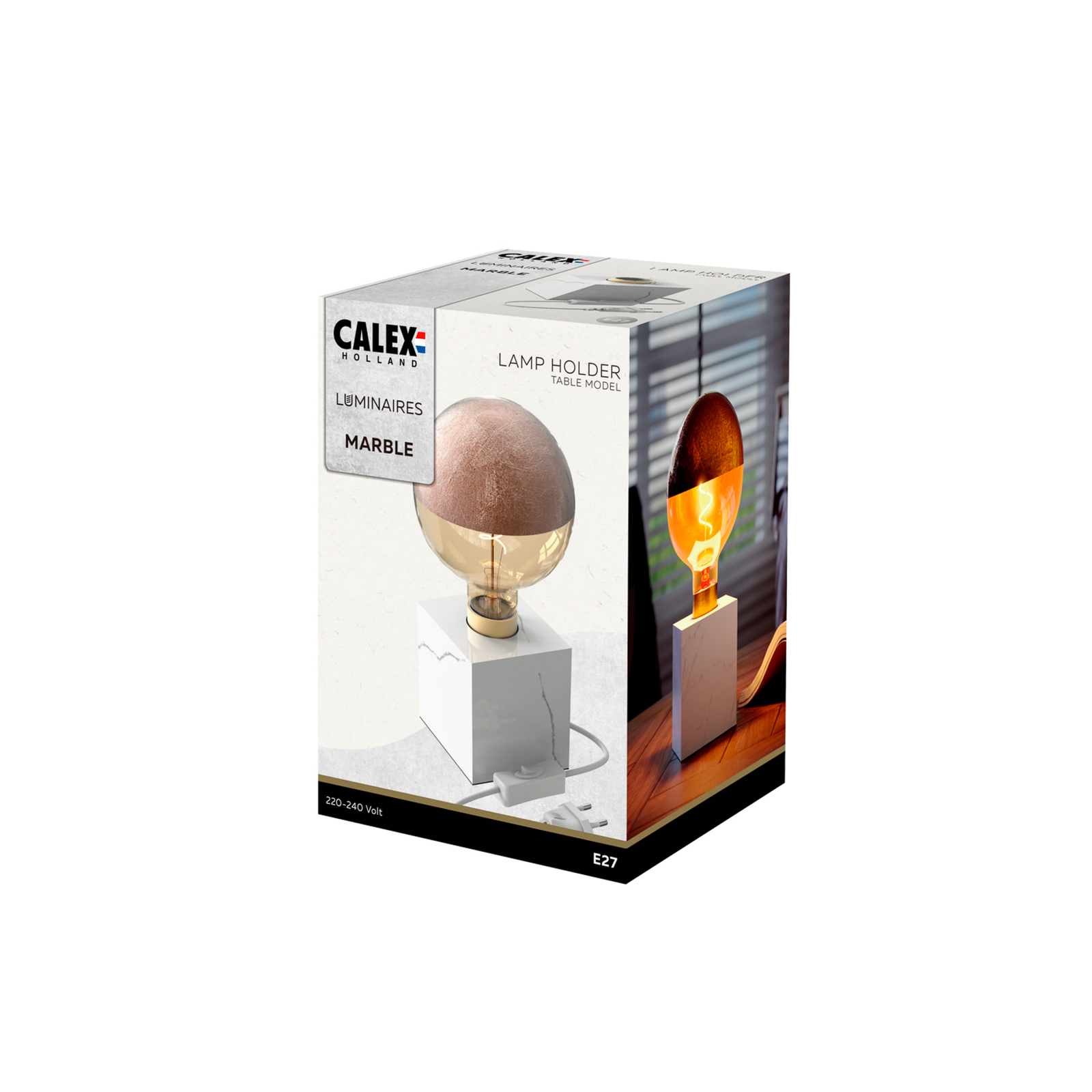 Calex Square Marble tafellamp, wit