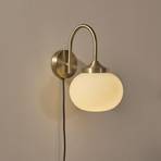 PR Home Elsy wall light, brass-coloured, cream glass, plug