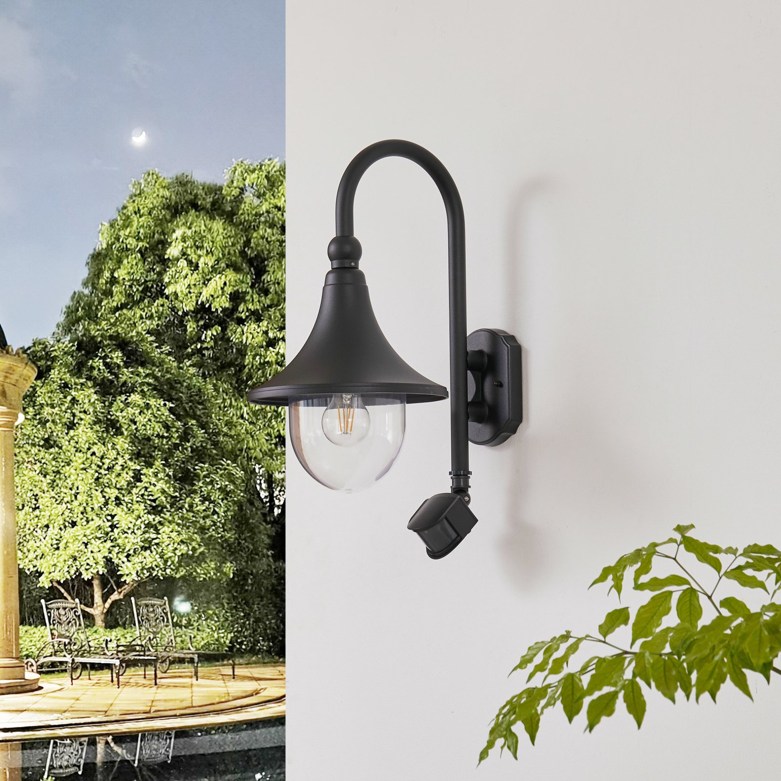 Daphne Aplique de Pared Exterior w/Sensor Black - Lindby