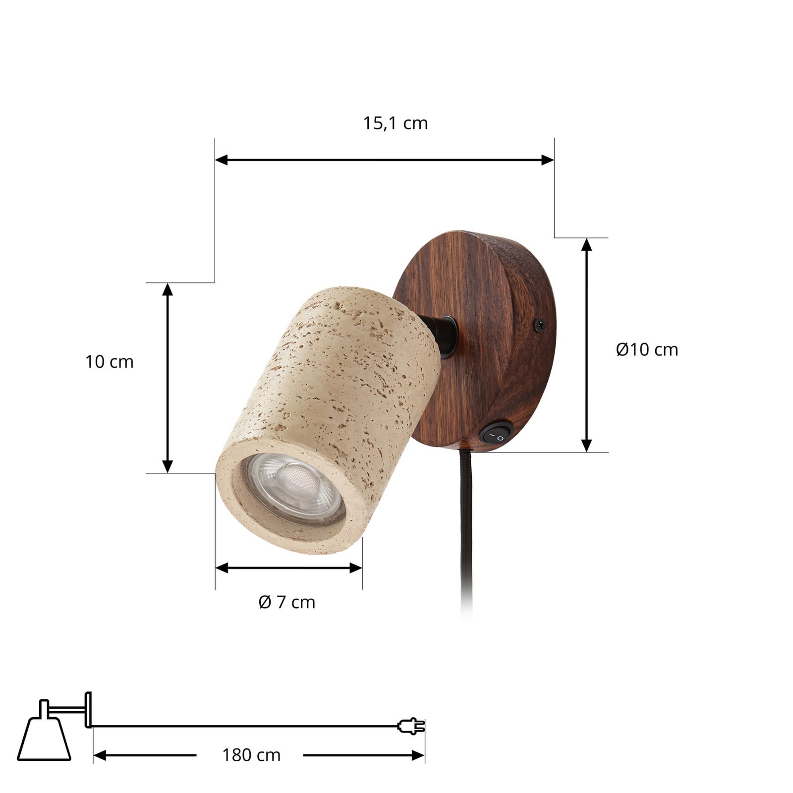 Carlotta Wandstrahler, beige/walnuss, Ø 10 cm, Holz/Beton - Lucande Carlotta Wandstrahler, beige/walnuss, Ø 10 cm, Holz/Beton - Lucande
