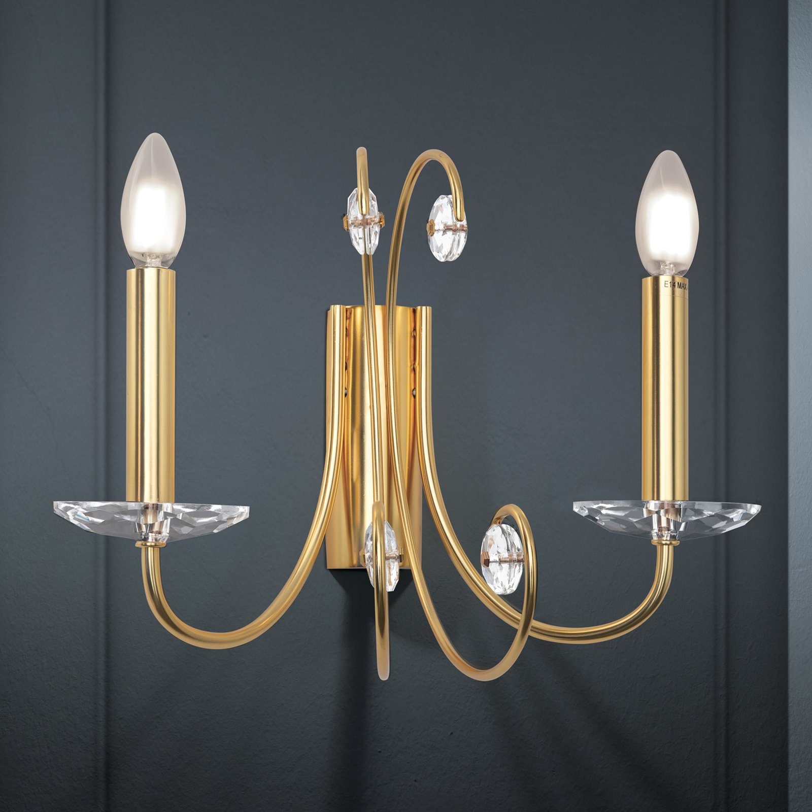 Ariane wall lamp, gold-coloured, width 37.5 cm, crystal