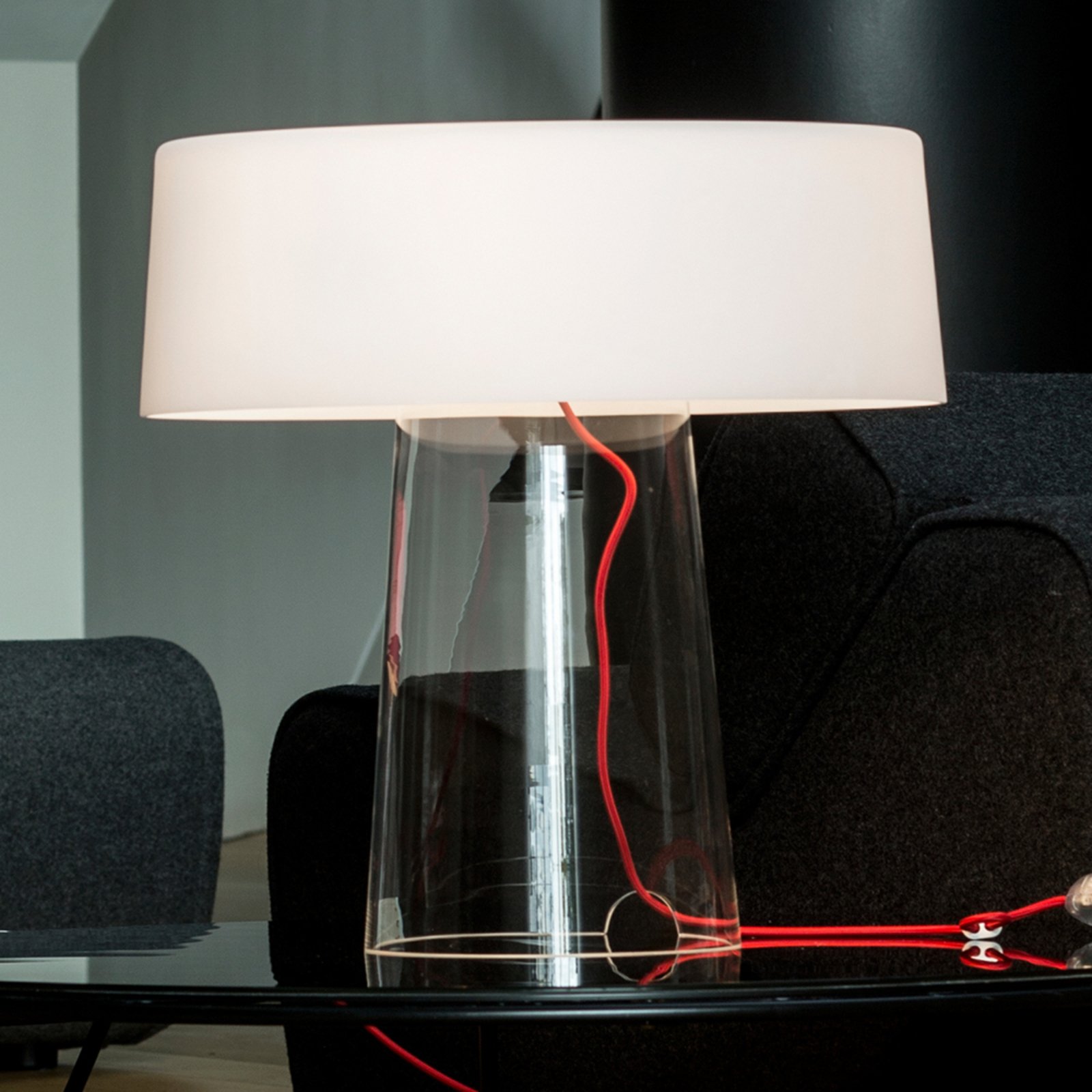 Prandina Glam galda lampa 48cm caurspīdīgs/balts abažūrs